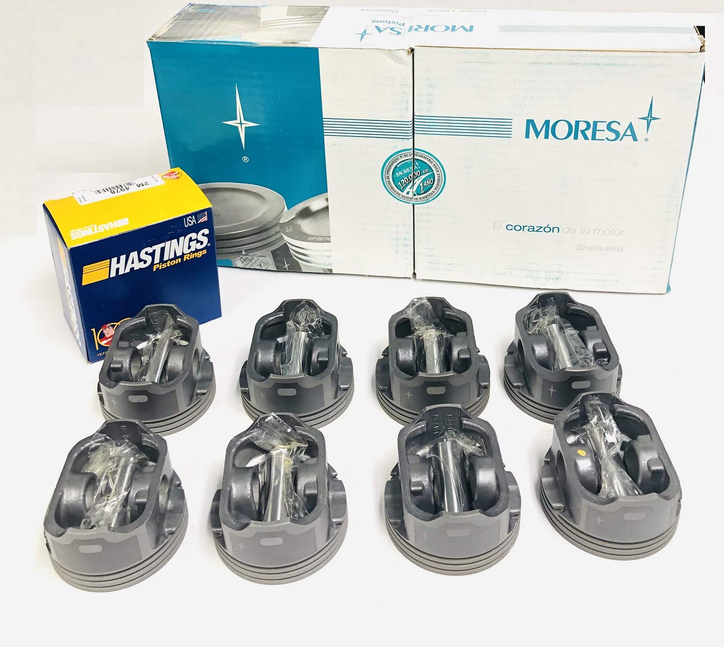 Set of 8 +.020 Over Hypereutectic Pistons & Moly Rings Kit for Chevy 5.3L LS1 LM7 Engine (1999-2003) - 3.800