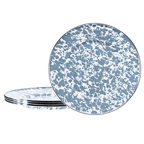 Gray Swirl Enamelware Plates - Set of 4 (8.5 Inch) for Sandwiches, Salads & Picnics | Durable & Stylish Dinnerware for Outdoor Dining & Camping