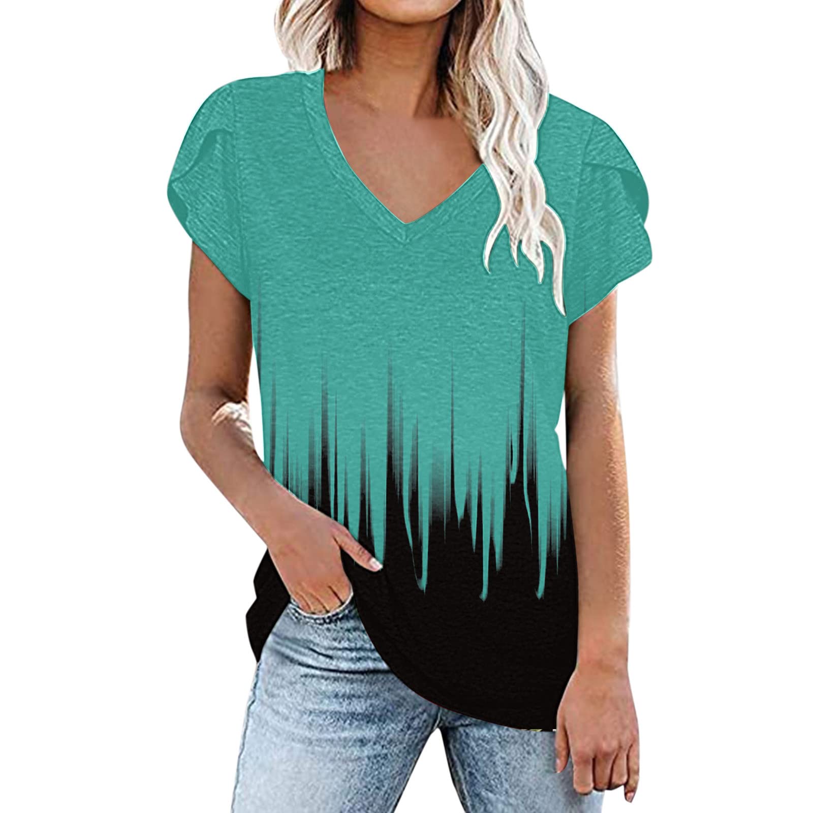 Women's Short Sleeve V-Neck Dolman Tops with Side Shirring - Loose Fit Casual Shirts for Women | Perfect for Summer, Travel & Everyday Wear