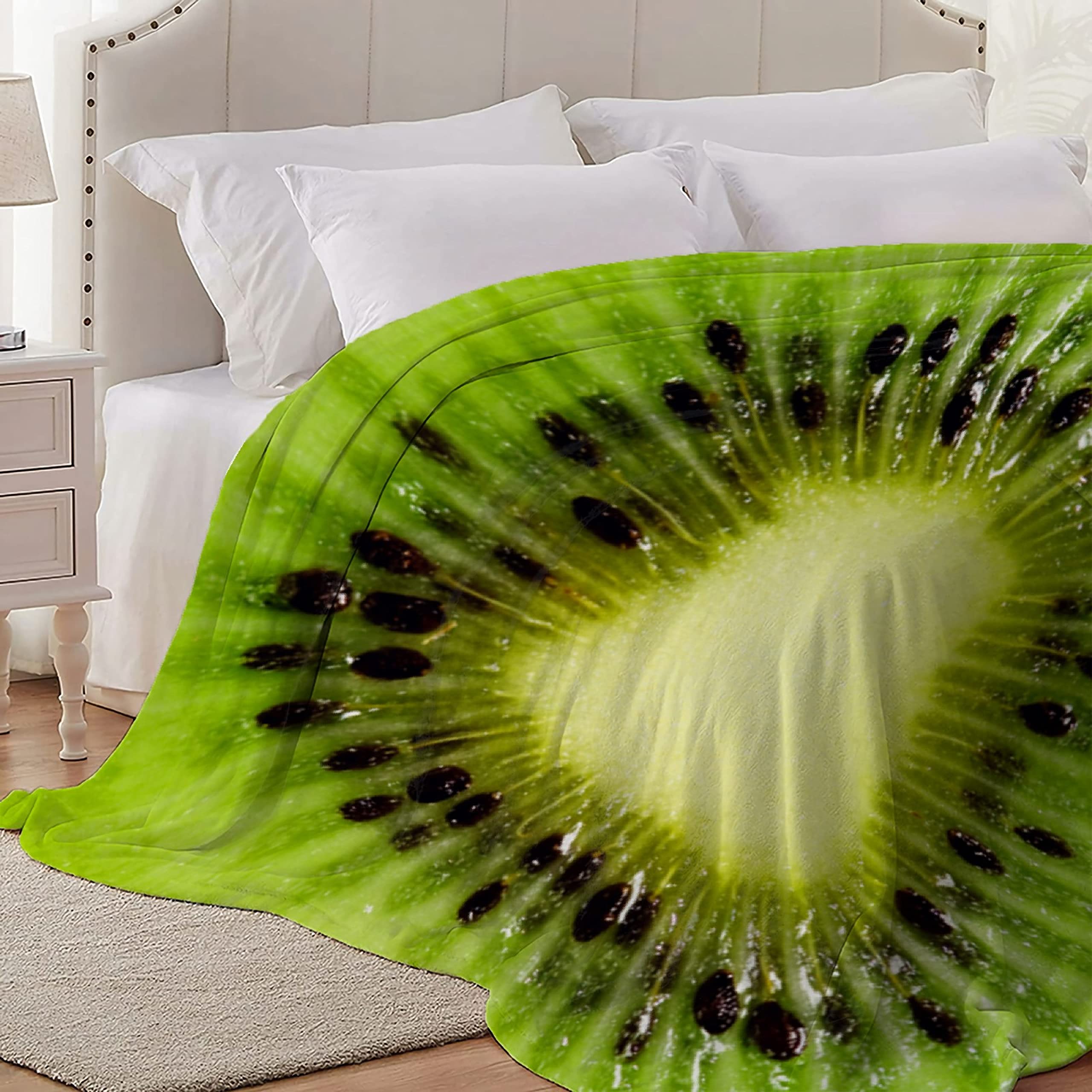 Premium Kiwi Fruit Plush Fleece Blanket - Ultra Soft Flannel Throw for Kids, Women & Toddlers - Lightweight All-Season Bedding Decor (90