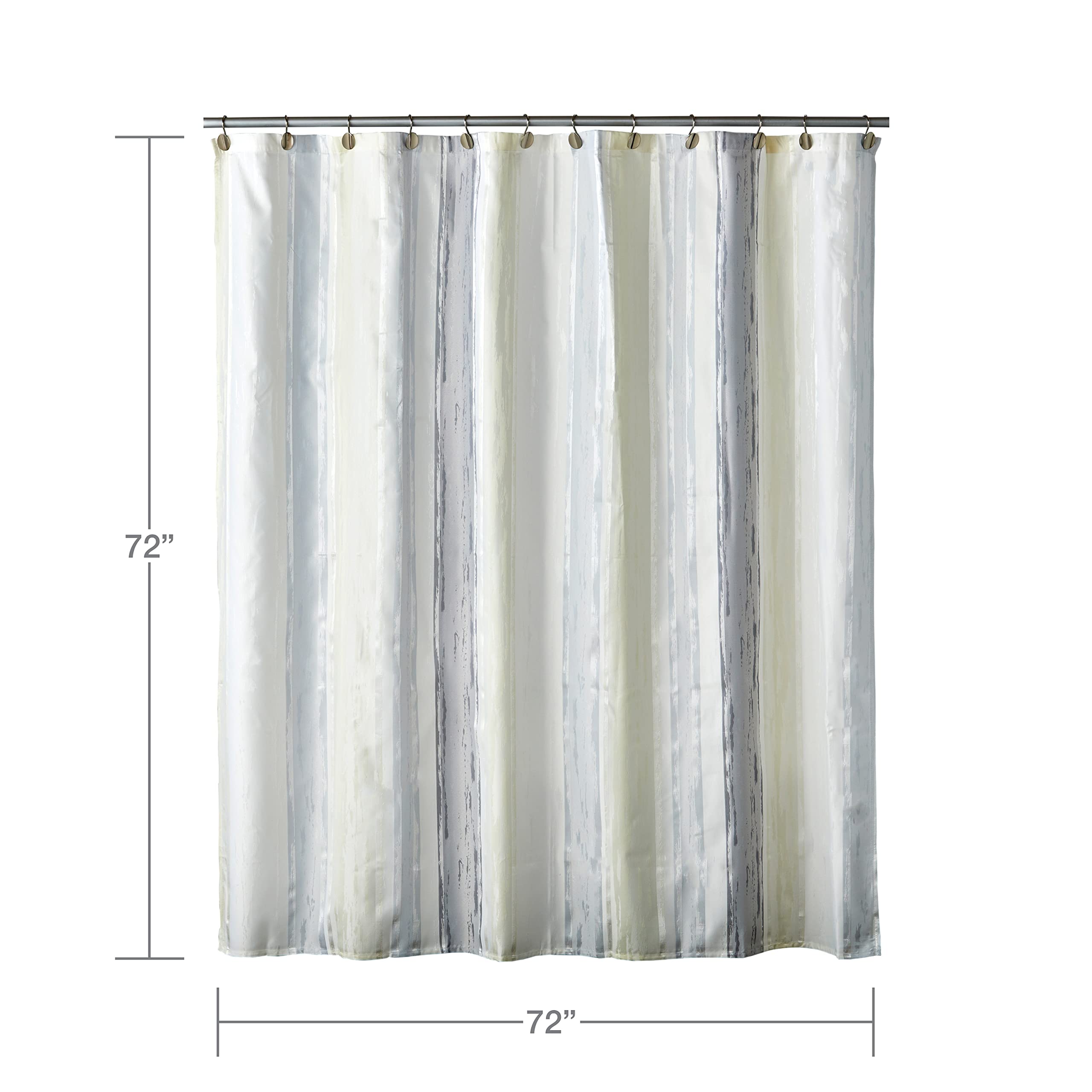SKL Home Jacquard Stripe Shower Curtain - Waterproof Bathroom Decor with Hooks, 72x72 Inches - Perfect for Modern Bathrooms, Guest Baths & Spa Retreats