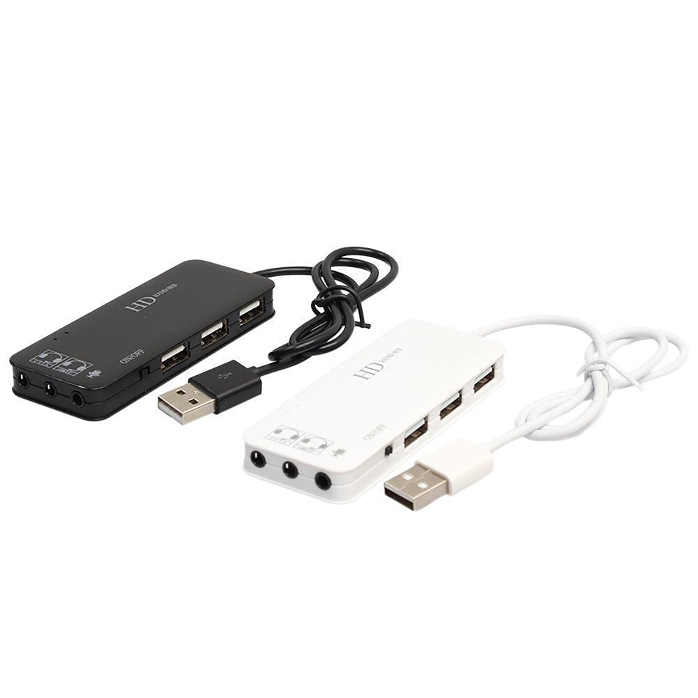 Echwave 3-Port USB 2.0 Hub with 7.1 Channel Sound Card - External USB Audio Adapter for PC, Headset & Microphone - Black | Perfect for Gaming, Streaming & Conference Calls