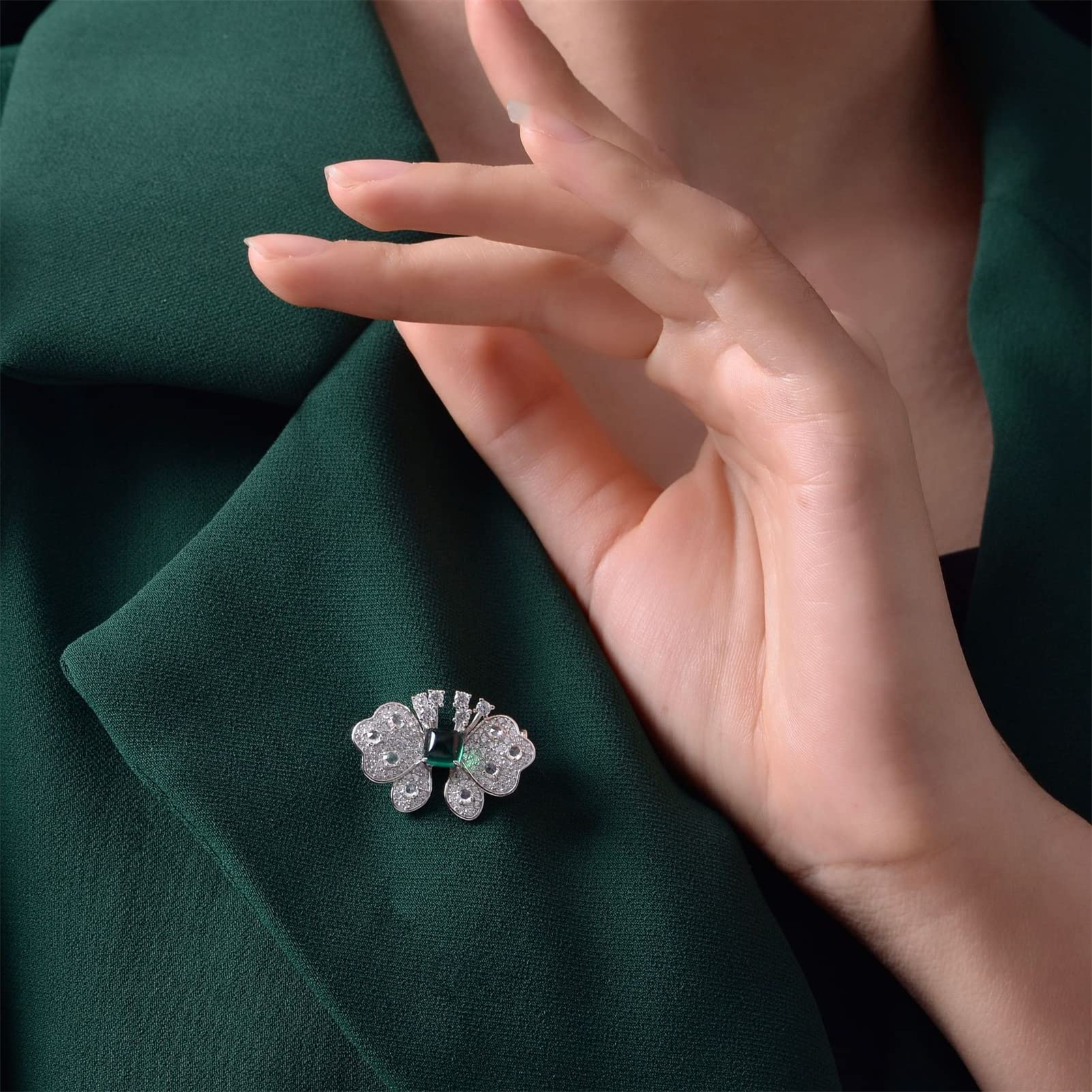 925 Sterling Silver Butterfly Brooch with Emerald - Elegant Women's Fashion Jewelry for Weddings, Parties & Special Occasions | Perfect Gift for Her