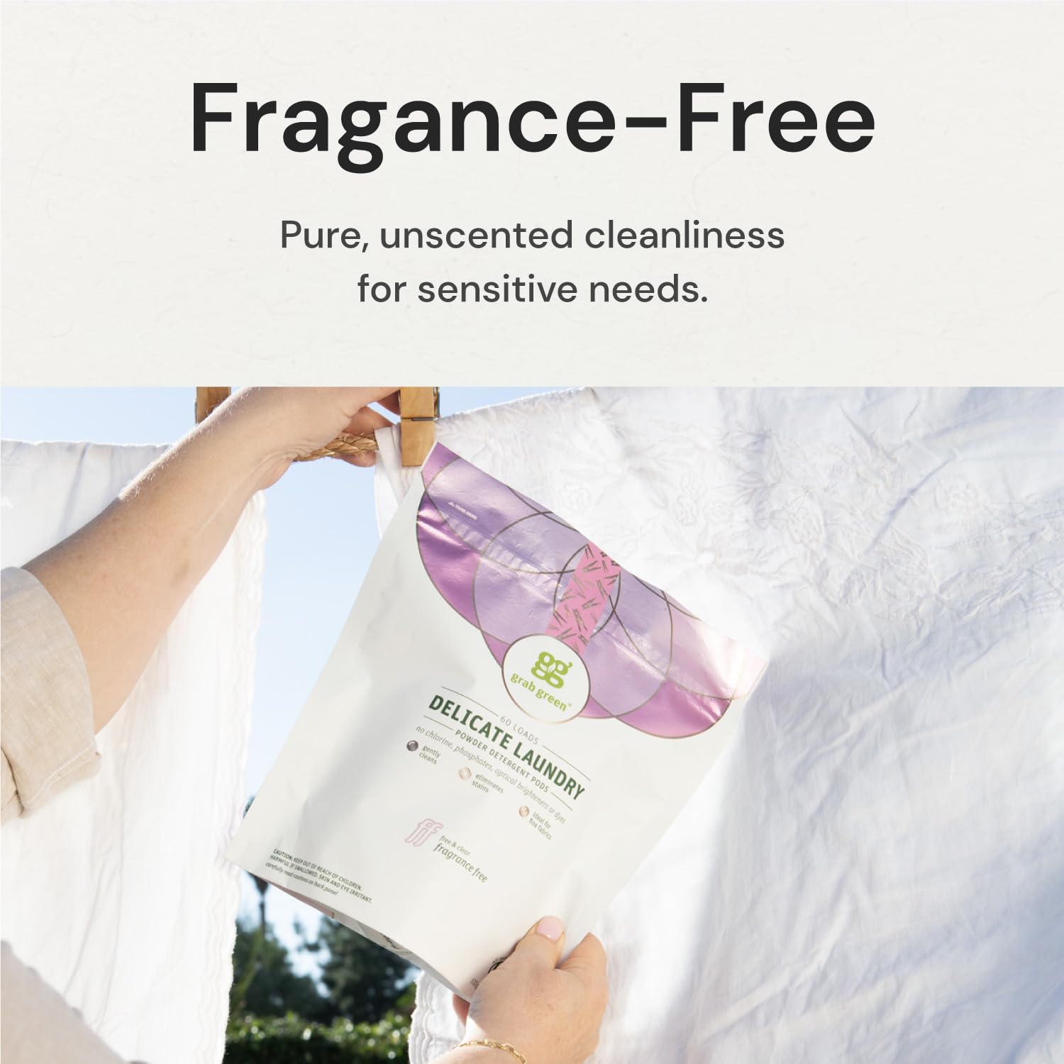 Grab Green Fragrance Free Laundry Detergent Pods - 24 Count | Plant & Mineral Based | Powerful Stain Remover & Clothes Brightener | Gentle for Delicates | Ideal for Baby Clothes, Sensitive Skin & Eco-Friendly Cleaning
