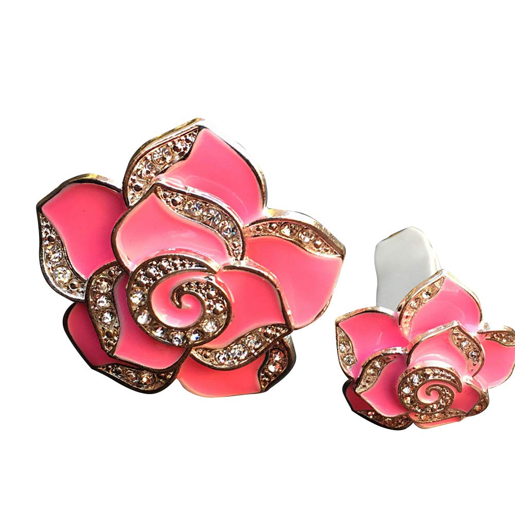 2Pcs Bling Camellia Car Vent Diffuser Clips with Artificial Diamonds - Pink Floral Air Vent Decoration for Car AC & Fragrance - Perfect for Sedans, SUVs & Office Spaces