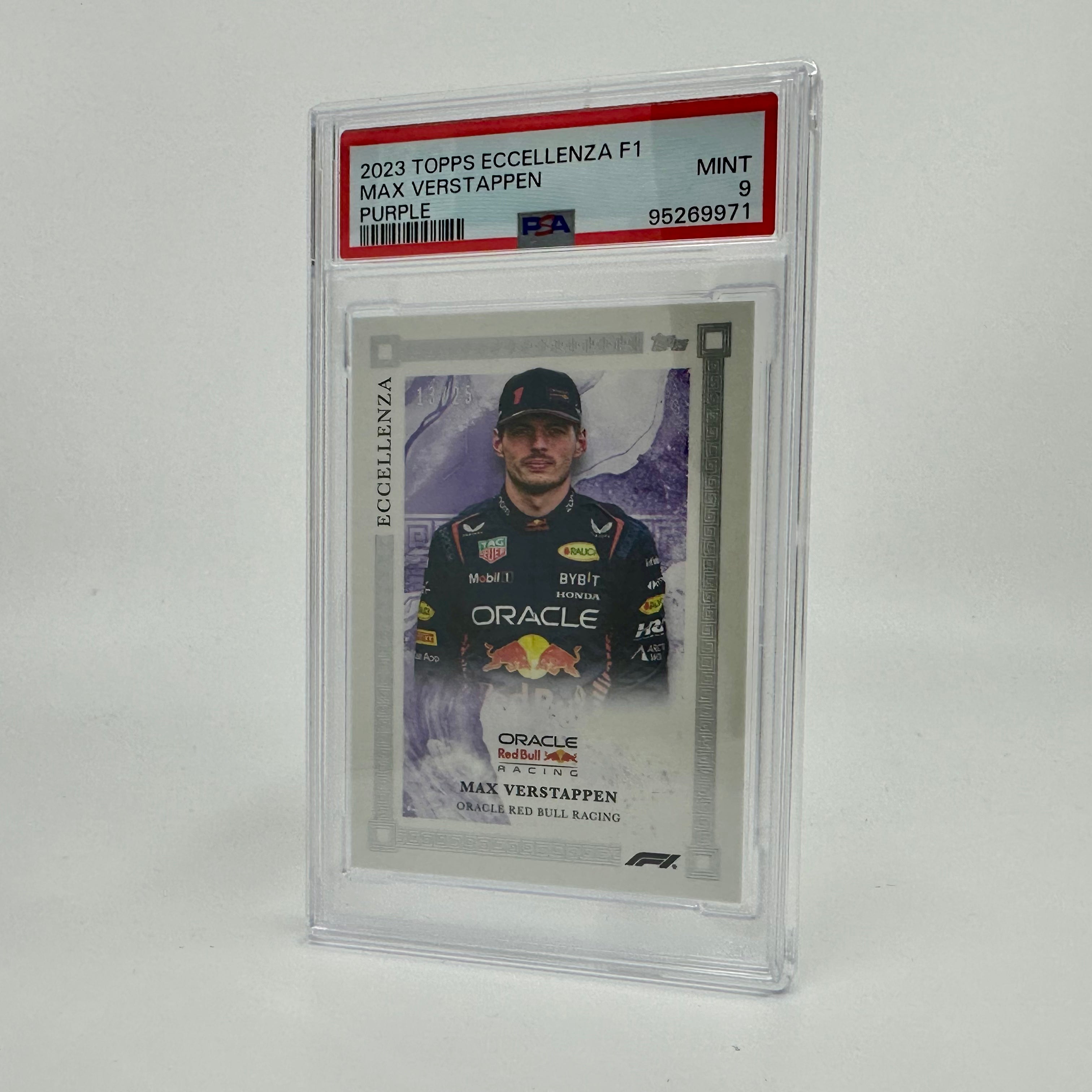 2023 Max Verstappen Purple PSA 9 Eccellenza 13/25 Trading Card - Perfect for F1 Collectors, Racing Fans & Sports Memorabilia Enthusiasts