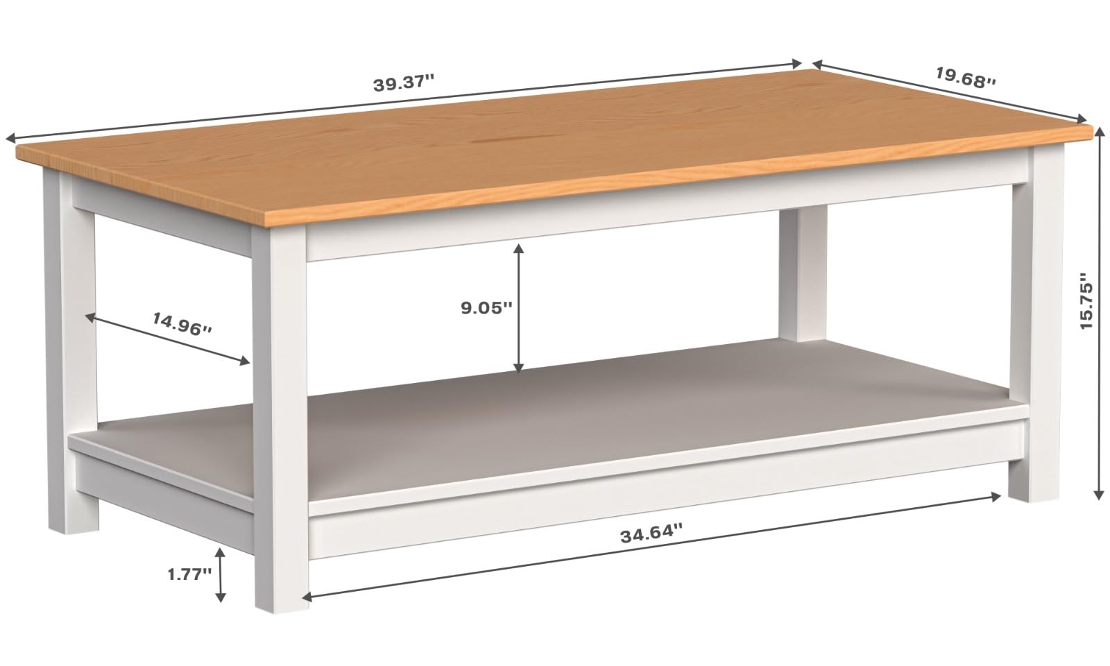 Solid Wood Coffee Table - White & Pine Finish - Modern Living Room Furniture for Home Decor & Relaxation