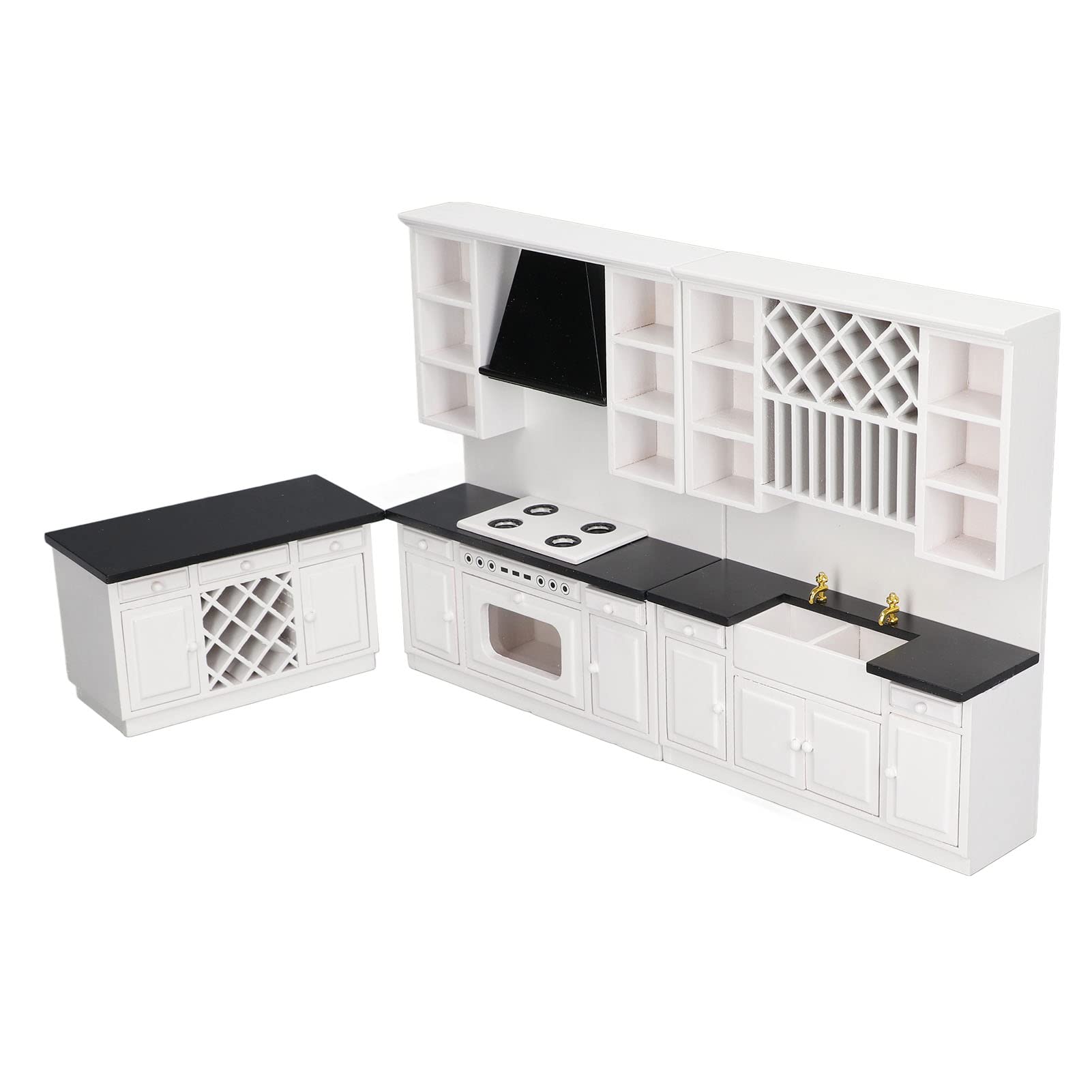 1/12 Scale Miniature Dollhouse Bar Counter & Kitchen Cabinet Set - DIY Birch Wood Furniture for Adult Collectors - Perfect for Dollhouse Decoration & Miniature Scene Displays
