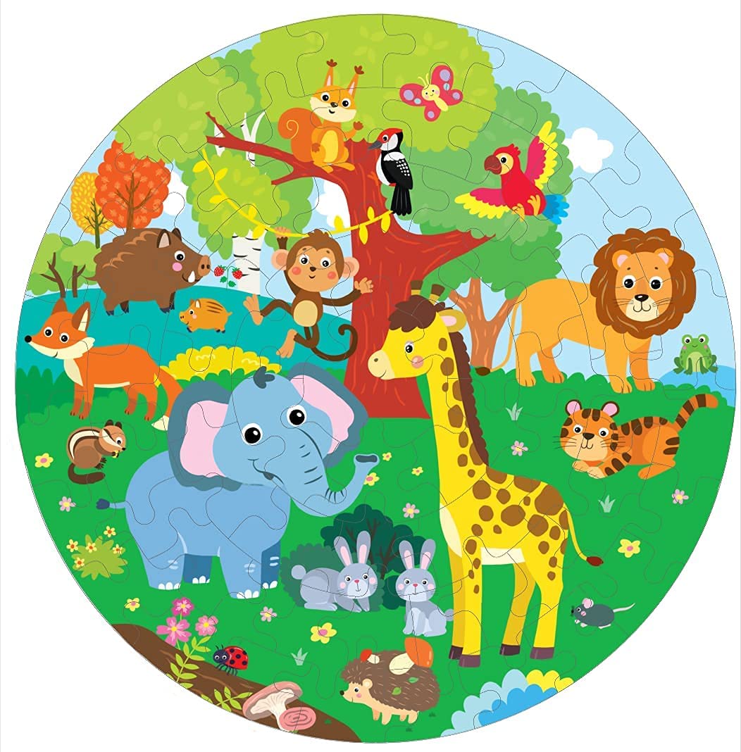 Fiddlys Creative Wooden Jigsaw Puzzle 66Pcs - Animal World Theme Educational Toy for Kids | Perfect for Family Game Night & Early Childhood Learning Activities