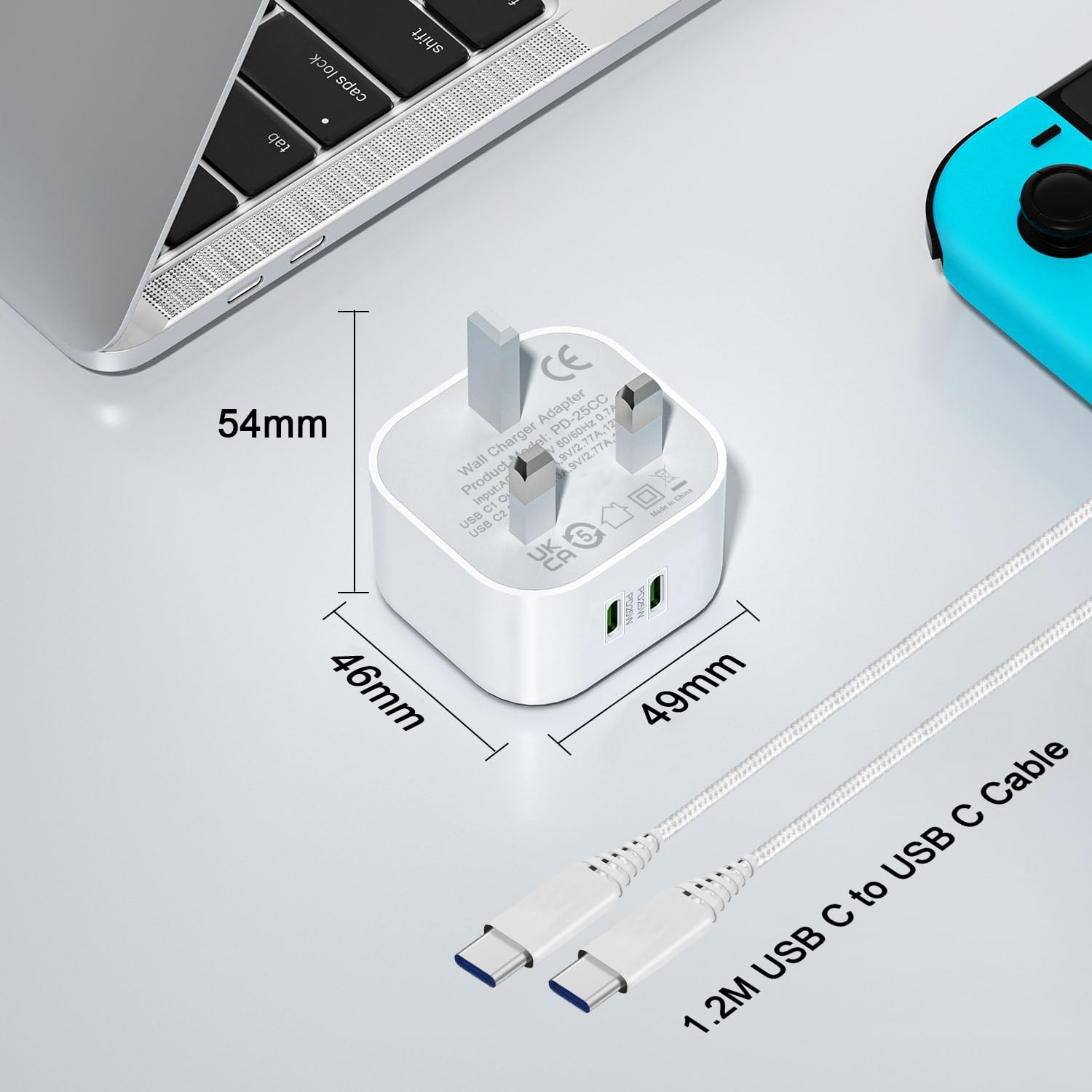 25W Dual USB C Fast Charger Plug & Cable for Samsung Galaxy A54/A55/A56, S24/S24 Ultra/S22 Plus/S21 FE, Note 20/10, A52/A52S & iPhone 15/16 Pro Max - Super Fast Phone Charging Adapter for Home, Office & Travel
