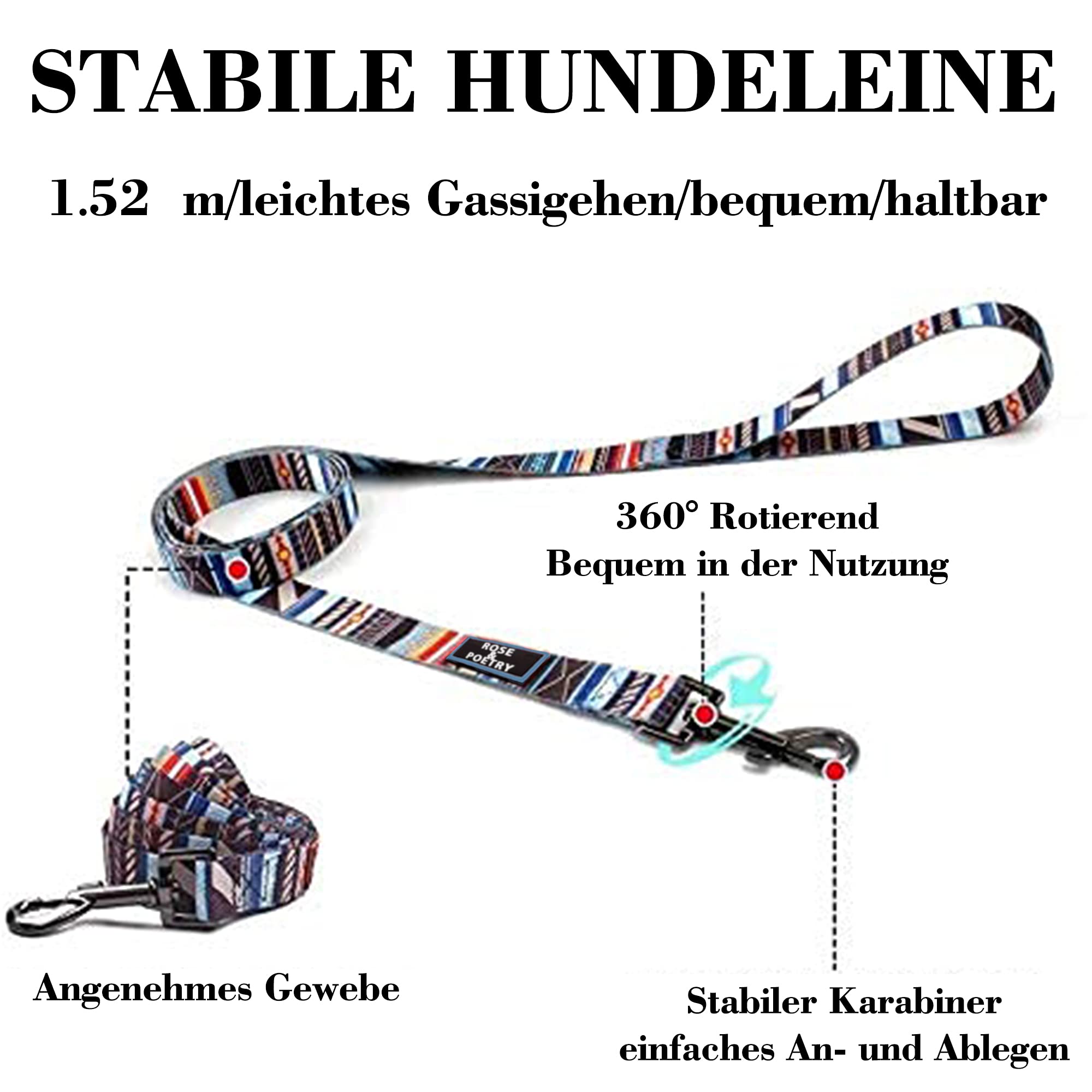 Roses & Poetry Adjustable No-Pull Dog Harness and Leash Set - Breathable, Comfortable for Small, Medium, Large Dogs (Large, Stripe) - Perfect for Walking, Training, and Outdoor Adventures