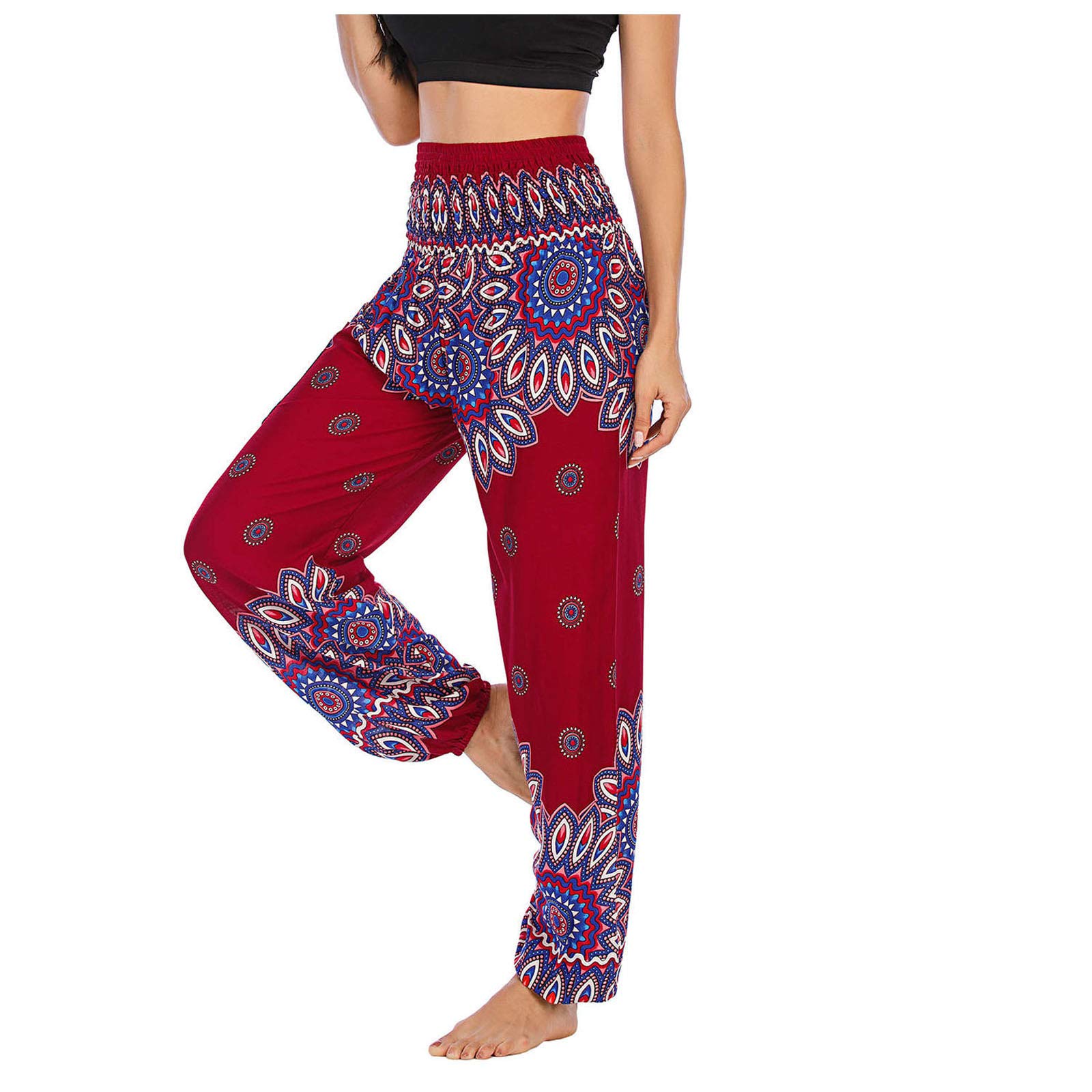 Women's Yoga Pants - Workout, Lounge & Beach Boho Print Pants - Comfortable Stretchy Hippie Pants for Yoga, Running, Travel & Casual Wear