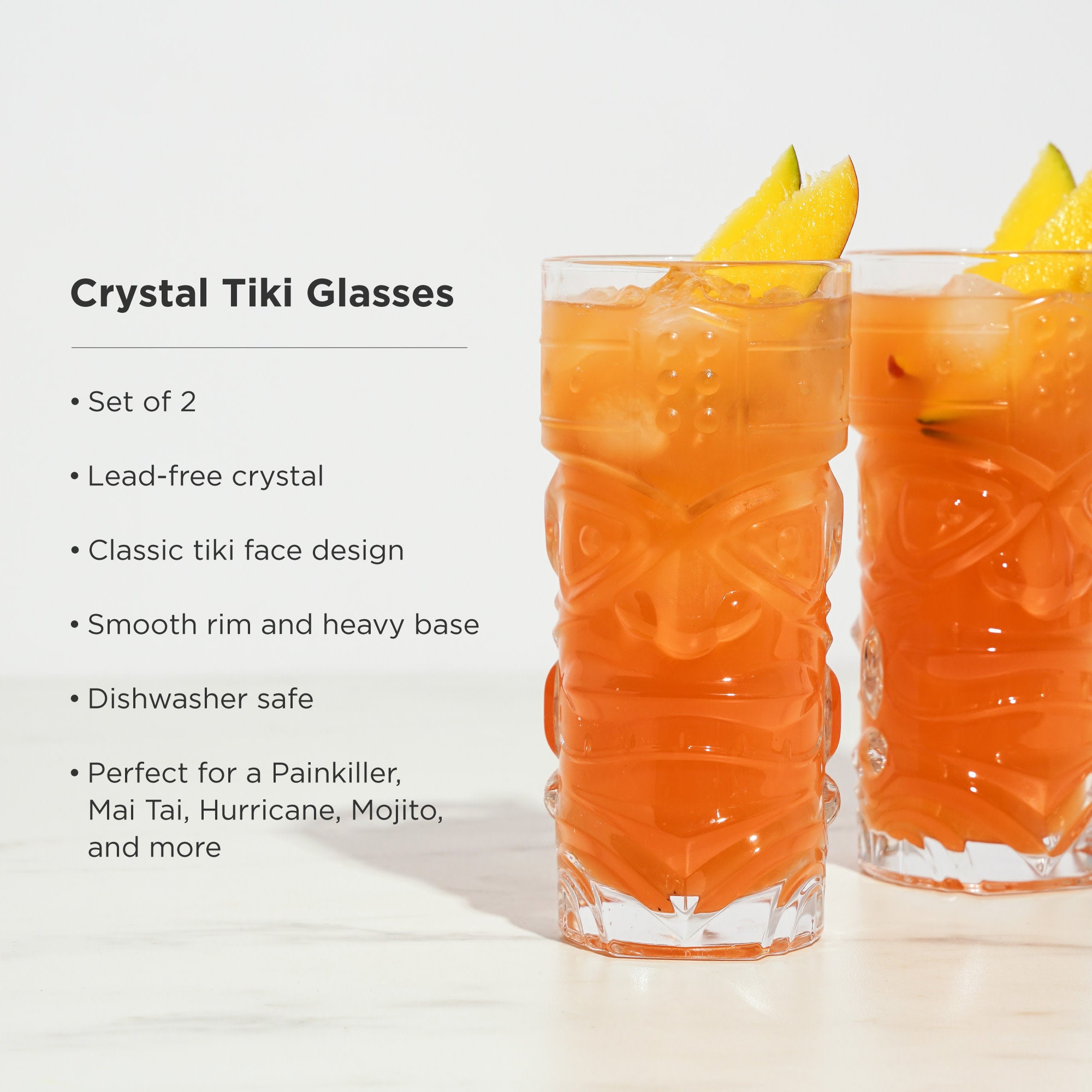 Premium Pacific Crystal Tiki Glasses Set of 2 - Handcrafted Exotic Cocktail Cups for Tropical Drinks, Perfect for Luau Parties, Beach Bars & Summer Entertaining