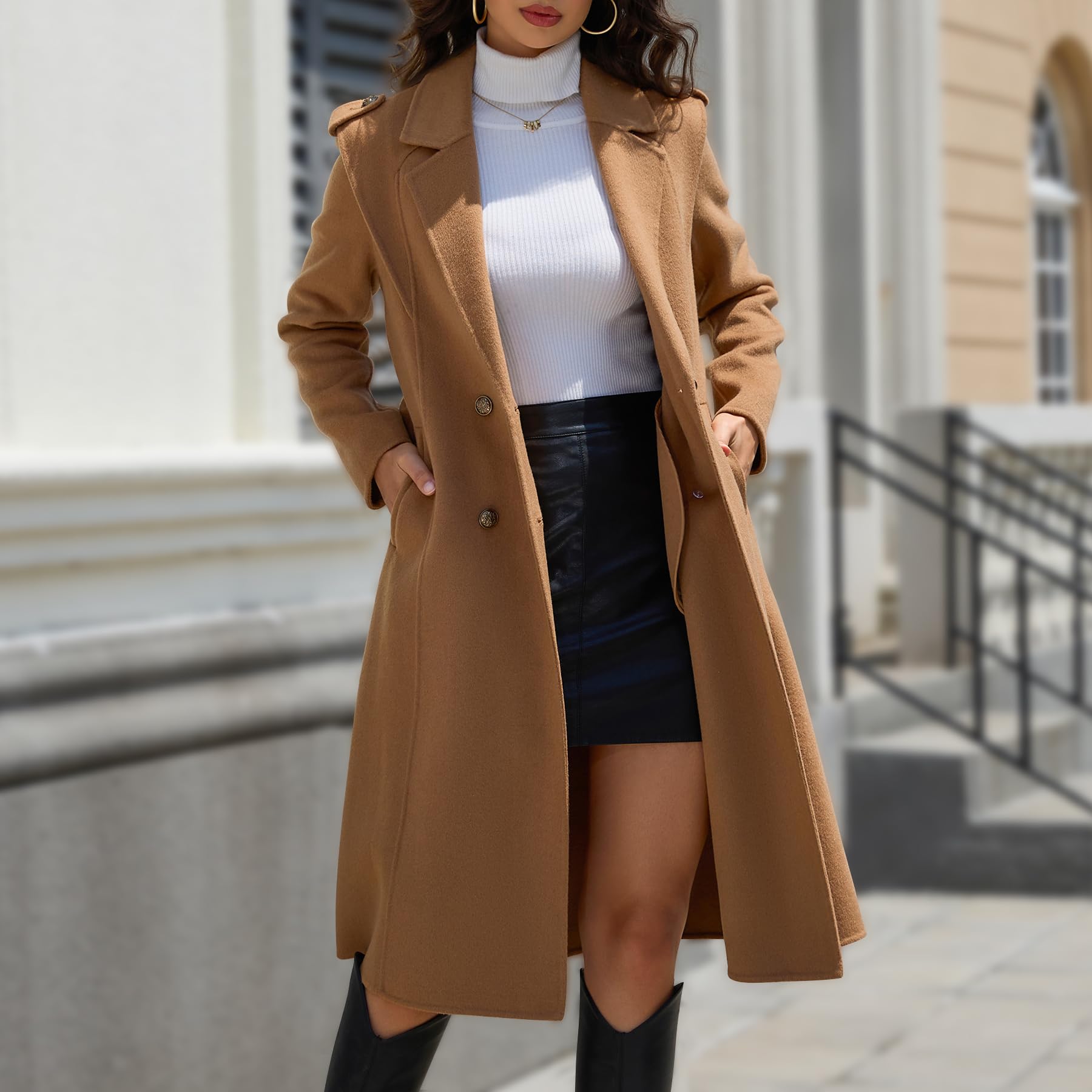 Premium 70% Wool Blend Wrap Coat for Women - Elegant Long Winter Coat with Belt | Warm & Stylish Outerwear for Office, Parties & Cold Weather