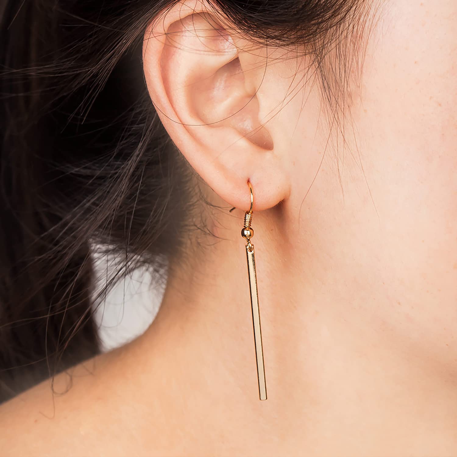 Minimalist Vertical Bar Pendant Necklace & Earrings Set for Women - Long Chain Dangle Earrings - Perfect for Office, Date Night & Special Occasions