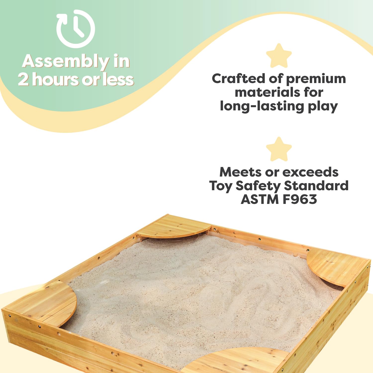 KidKraft Wooden Backyard Sandbox with Built-in Corner Seating & Mesh Cover - Outdoor Playhouse for Kids Ages 2-8, Natural Honey Finish - Perfect for Backyard Play, Sandcastle Building & Outdoor Fun