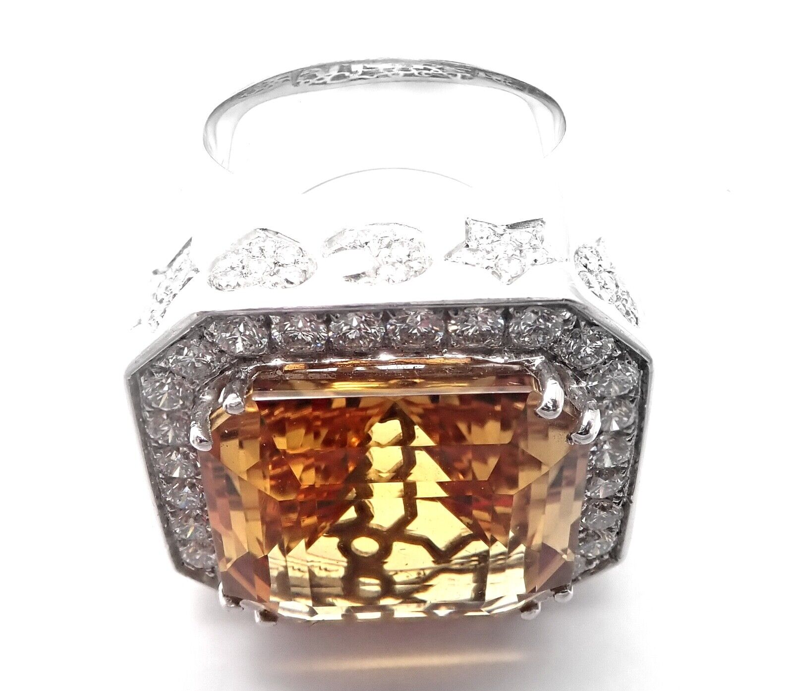 Authentic Pasquale Bruni 18K White Gold Diamond Citrine Large Ring | Luxury Statement Jewelry for Weddings & Special Occasions