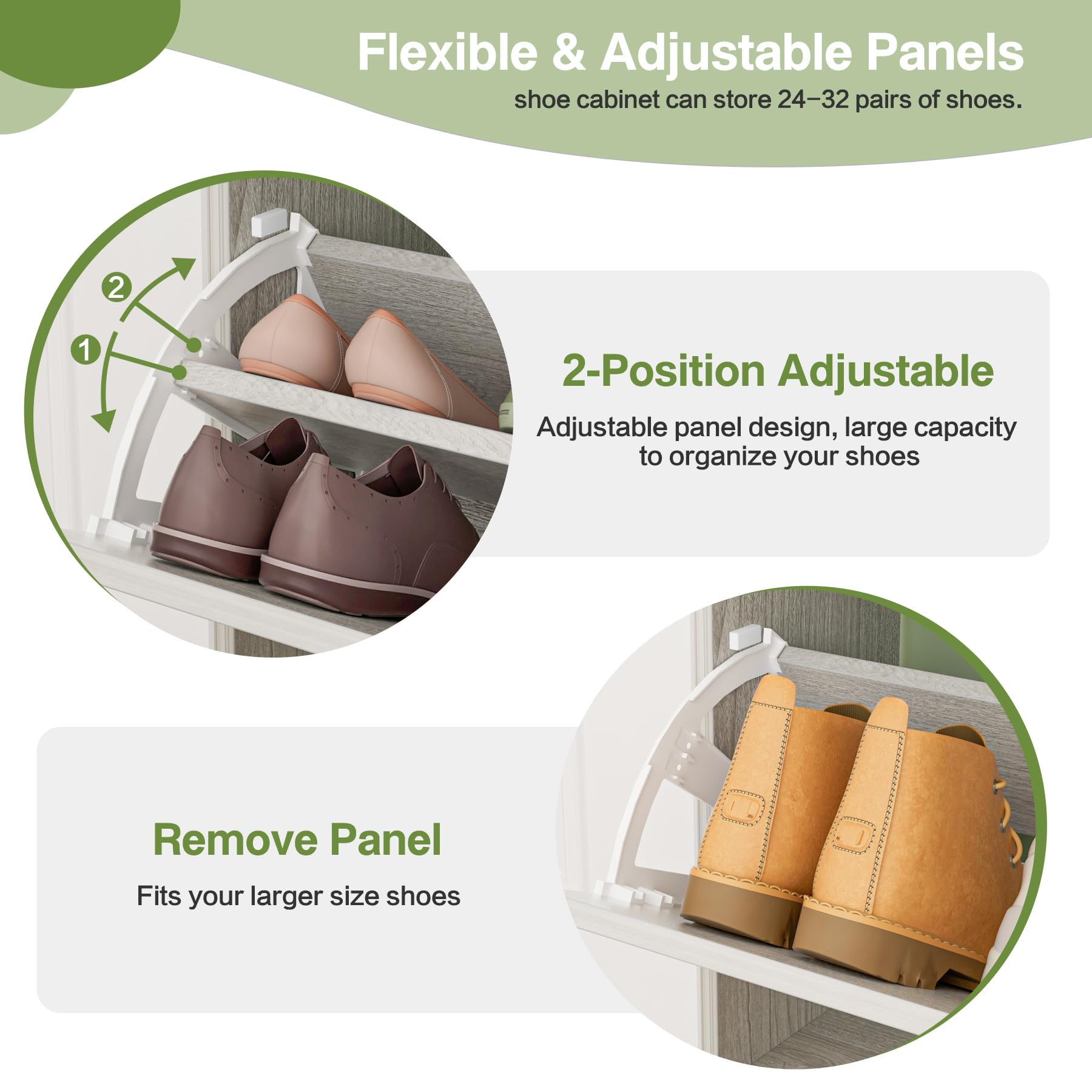 Slim Shoe Storage Cabinet with 2 Flip Drawers - Adjustable Shelves Freestanding Hidden Shoe Organizer for Entryway, Hallway, Closet - Space Saving Grey Cabinet for Shoes, Boots & Sneakers - Perfect for Small Apartments & Home Organization
