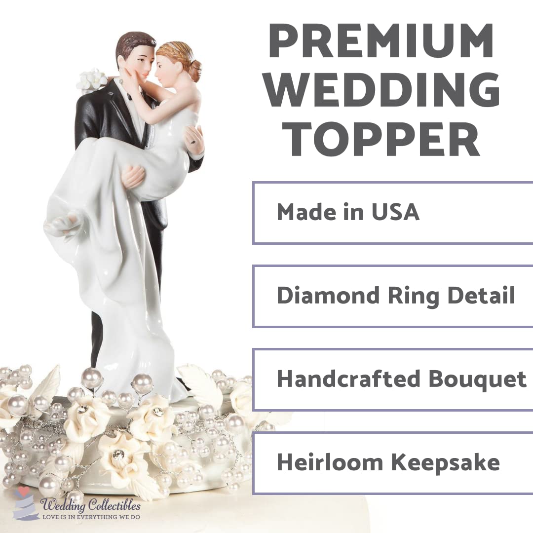 Vintage Rose Pearl Wedding Cake Topper - Bride and Groom Figurine for Romantic Wedding Cakes, Anniversary & Special Occasions