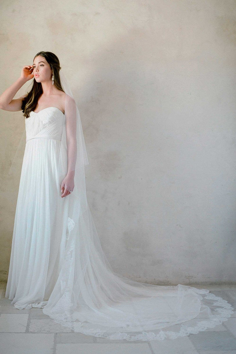 Roseline French Lace Blusher Cathedral Wedding Veil - Ivory or Off White Bridal Accessory | Style V70 for Bridal Shower, Ceremony & Photography