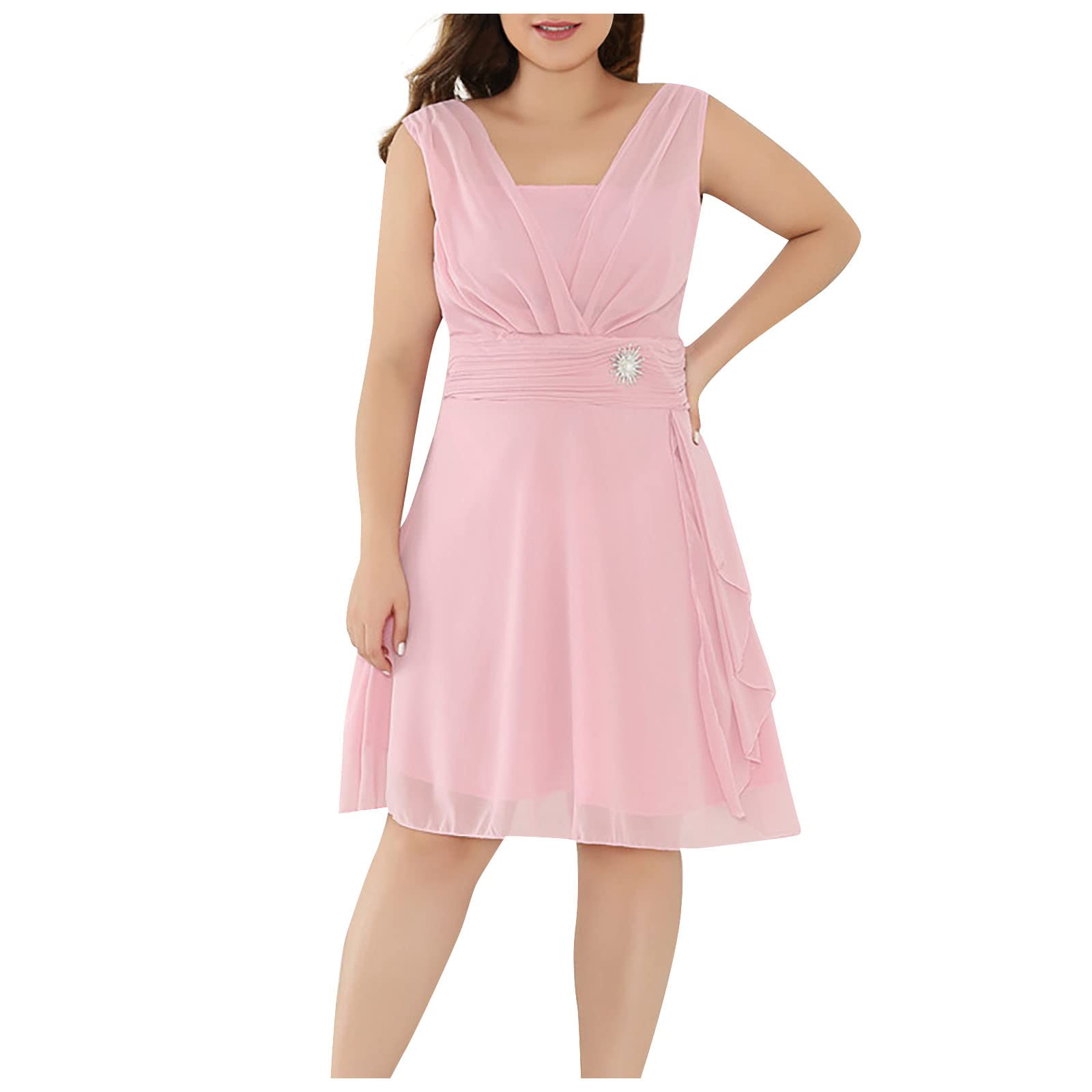 Sexy Chiffon Wedding Midi Dress for Women - High Waist Formal Bridesmaid & Cocktail Party Gown - Perfect for Prom, Ball, and Special Occasions