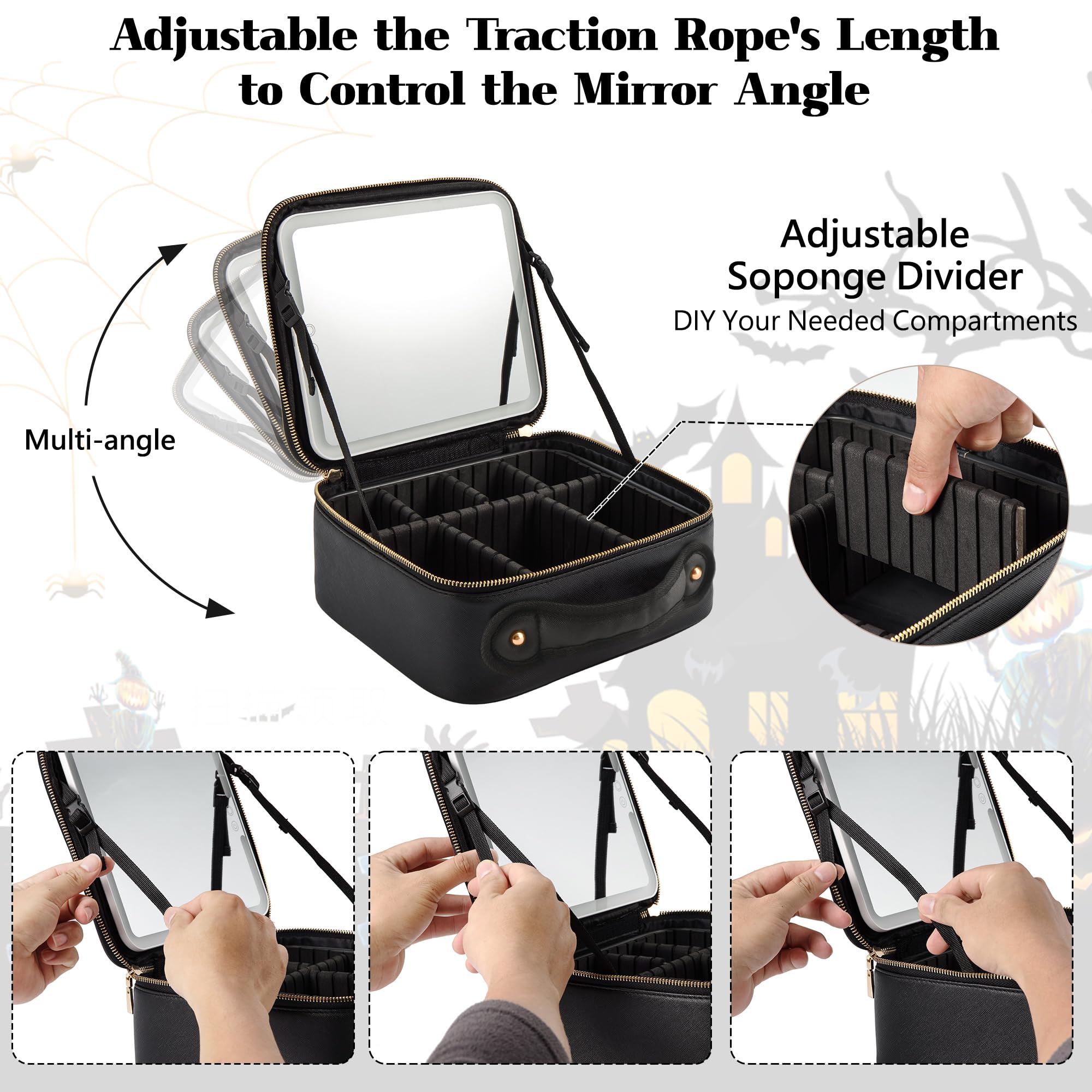 LED Mirror Makeup Bag - Portable Travel Cosmetic Organizer with Built-in Light, Waterproof & Spacious Design for Makeup Brushes & Essentials (Black) - Perfect for Travel, Home & On-the-Go Touch Ups
