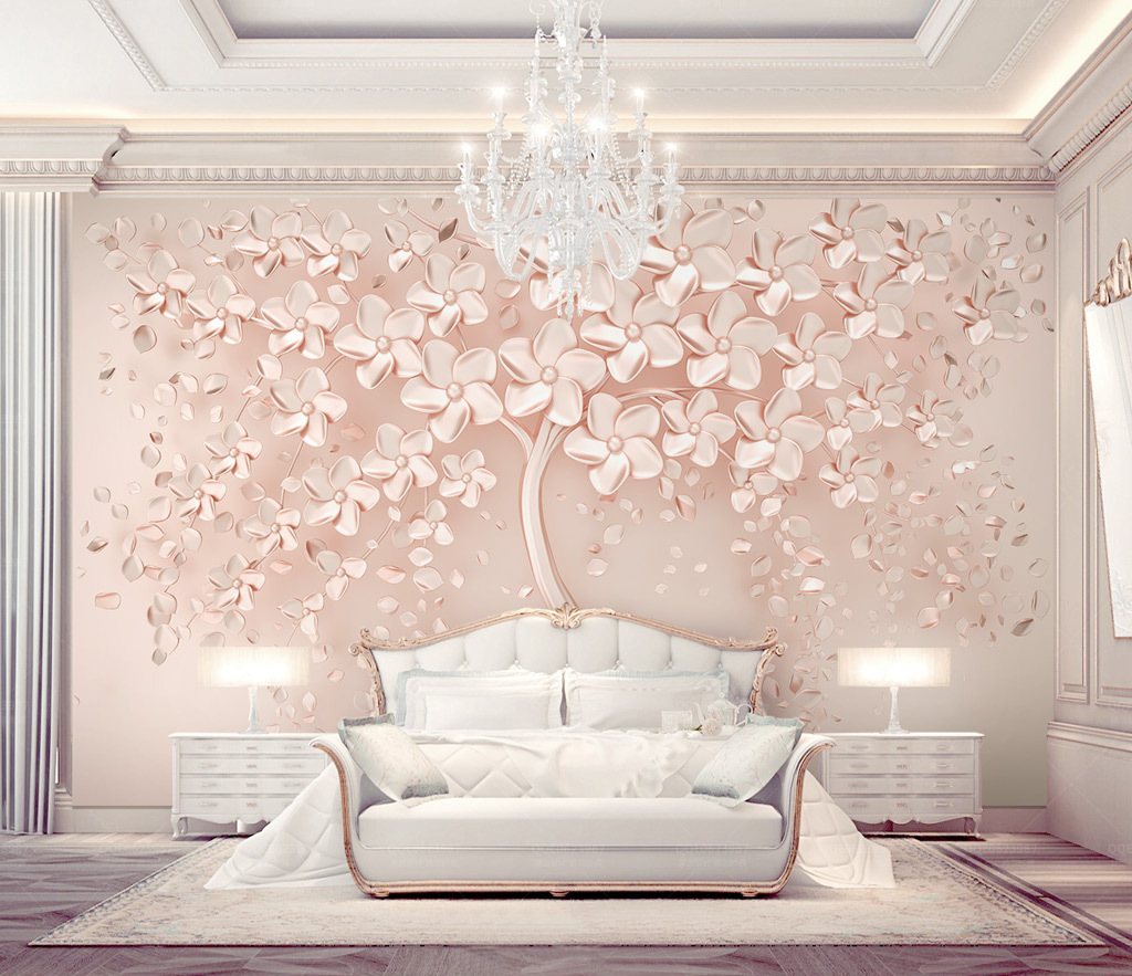 Exclusive Pink 3D Tree Large Wallpaper Murals for Living Room & Bedroom Decor - Peel & Stick Wall Covering