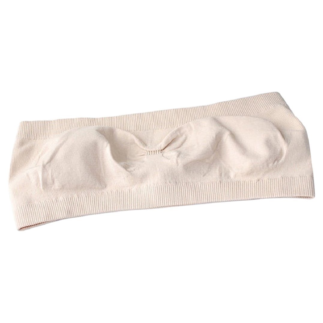 Polytree Women's Strapless Breathable Sports Bra - Seamless Bandeau Top for Yoga, Running & Workout - Comfortable Wirefree Boob Tube in Beige | Perfect for Gym, Lounge & Summer Activities