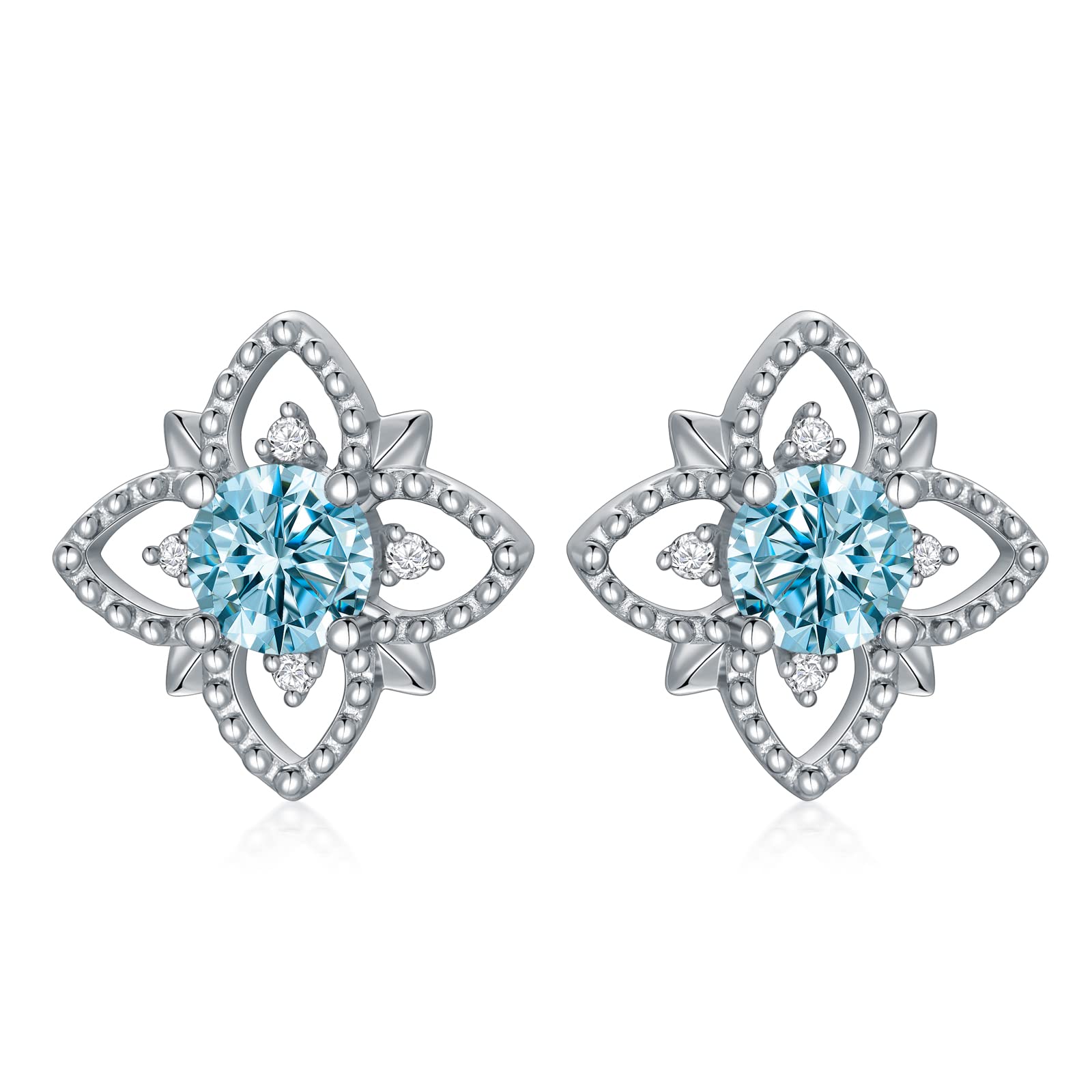 SISGEM Sterling Silver Blue Topaz Diamond Stud Earrings for Women & Girls - S925 Pierced Earrings, Elegant Jewelry Gift for Birthday, Christmas, Anniversary | Perfect for Parties, Weddings & Everyday Wear