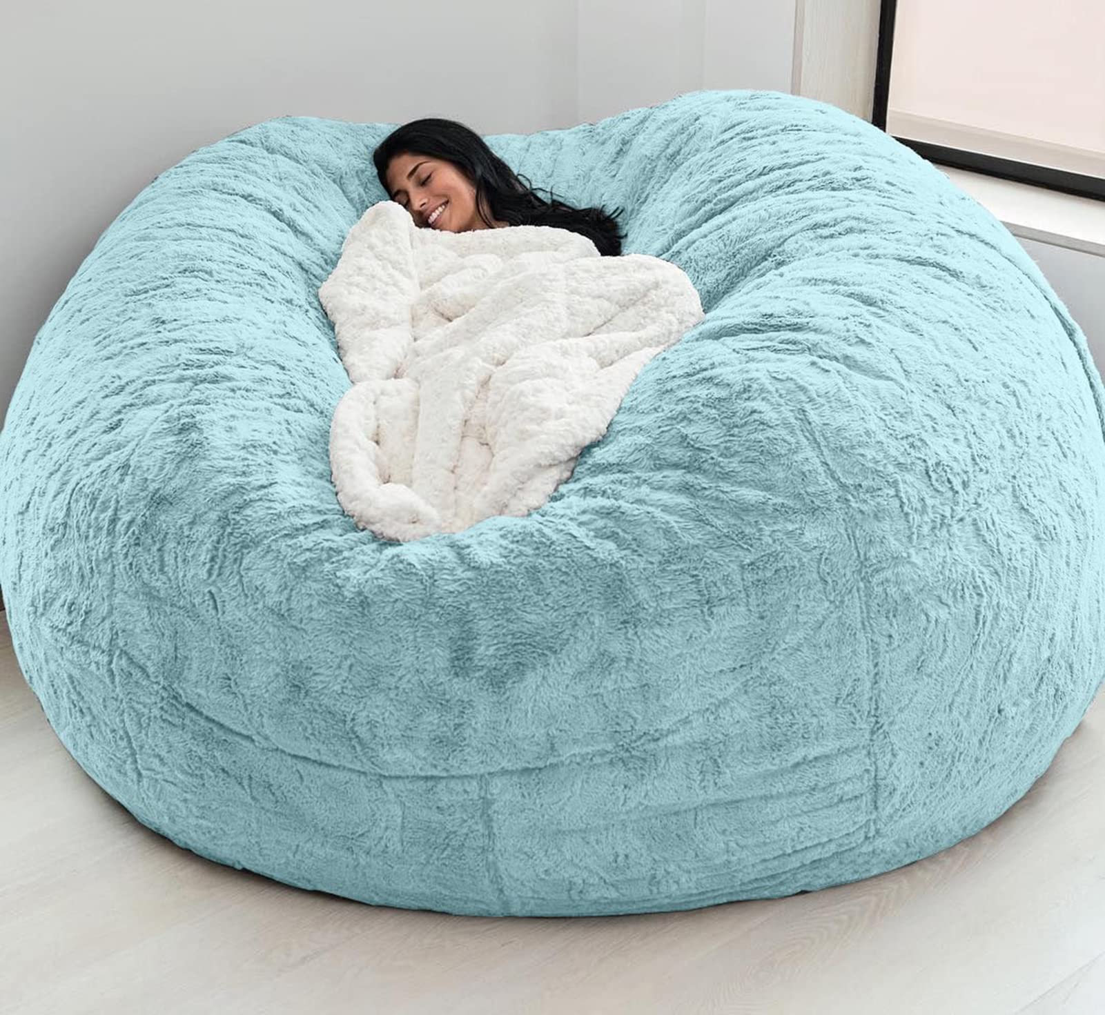 5/6/7ft Giant Fluffy Bean Bag Chair Cover - Soft Plush Washable Beanbag Cover for Adults (No Filler Included) - Cozy Living Room Furniture, Lazy Sofa Bed, Gaming Chair & Lounge Decor