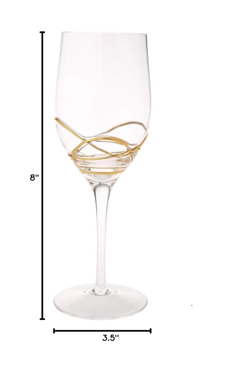Premium 14K Gold Swirl Wine Glasses Set of 6 - Elegant Crystal Stemware for Red & White Wine - Perfect for Dinner Parties, Weddings & Holiday Entertaining