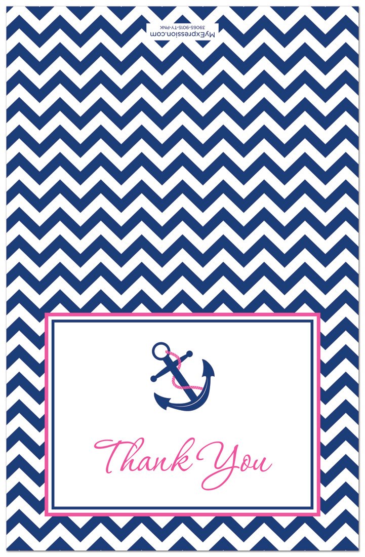 50 Elegant Nautical Thank You Cards - Pink & Navy Blue Stationery Set | Perfect for Weddings, Baby Showers & Graduation Appreciation Gifts | MyExpression.com