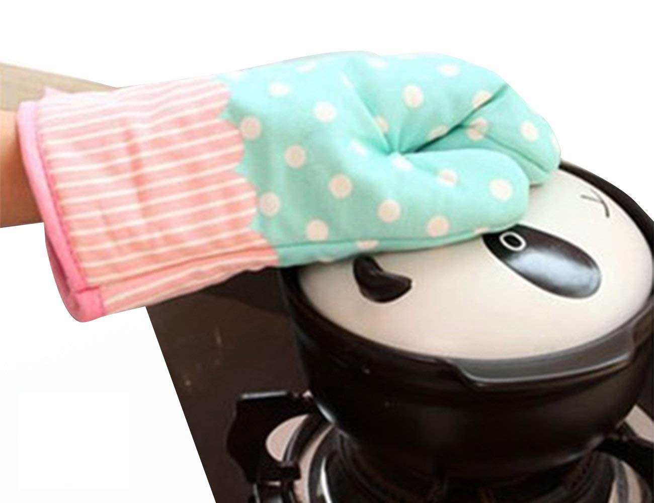 Heat Resistant Cotton Oven Mitts Set of 2 - Dotted Blue Kitchen Pot Holders & Oven Gloves for Baking, Grilling & Cooking - Decorative & Durable Kitchen Accessories
