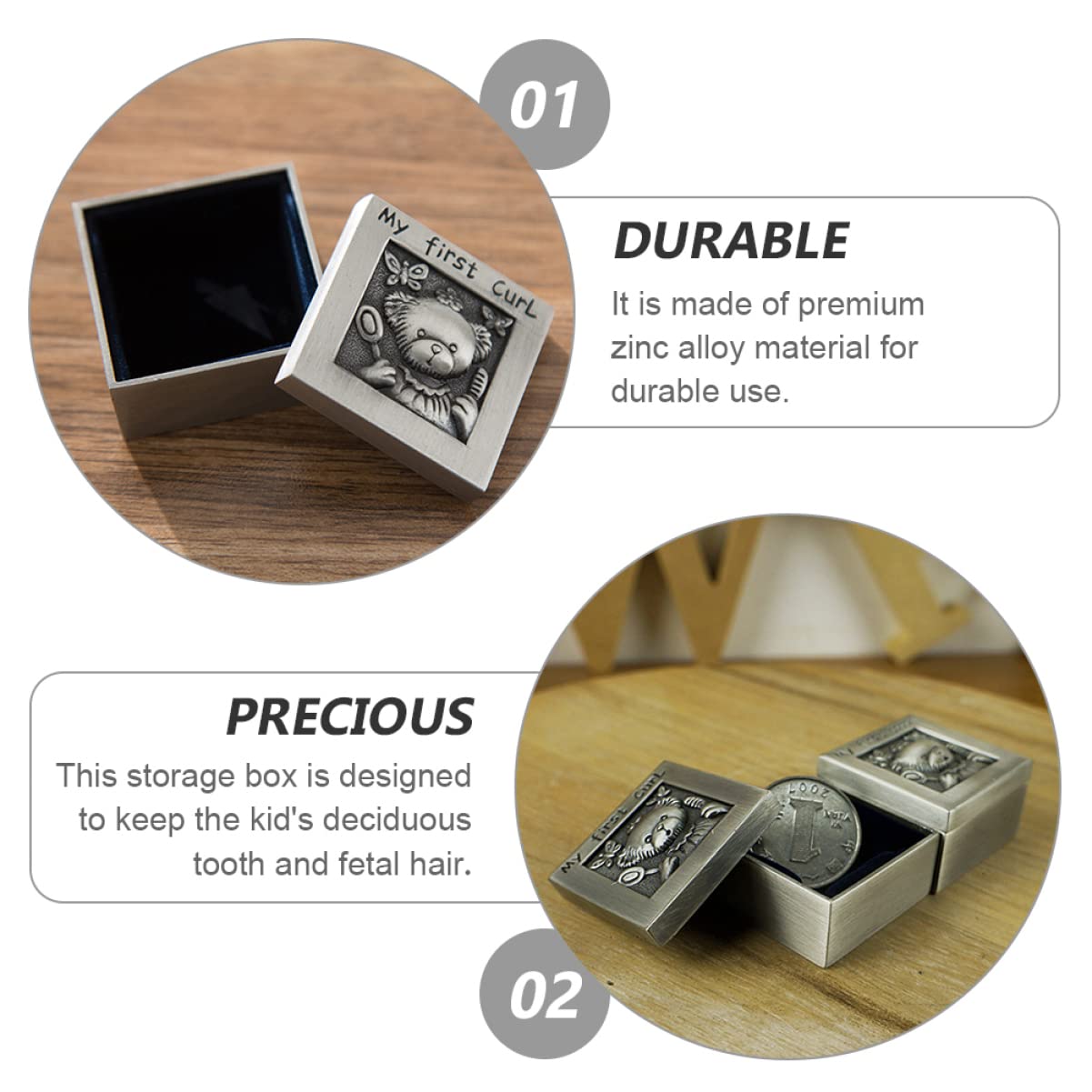 Baby Keepsake Box for First Tooth & Curl - Decorative Memory Storage Box with Engraved Design - Perfect for Baby's First Milestones, Christening Gifts & Nursery Decor
