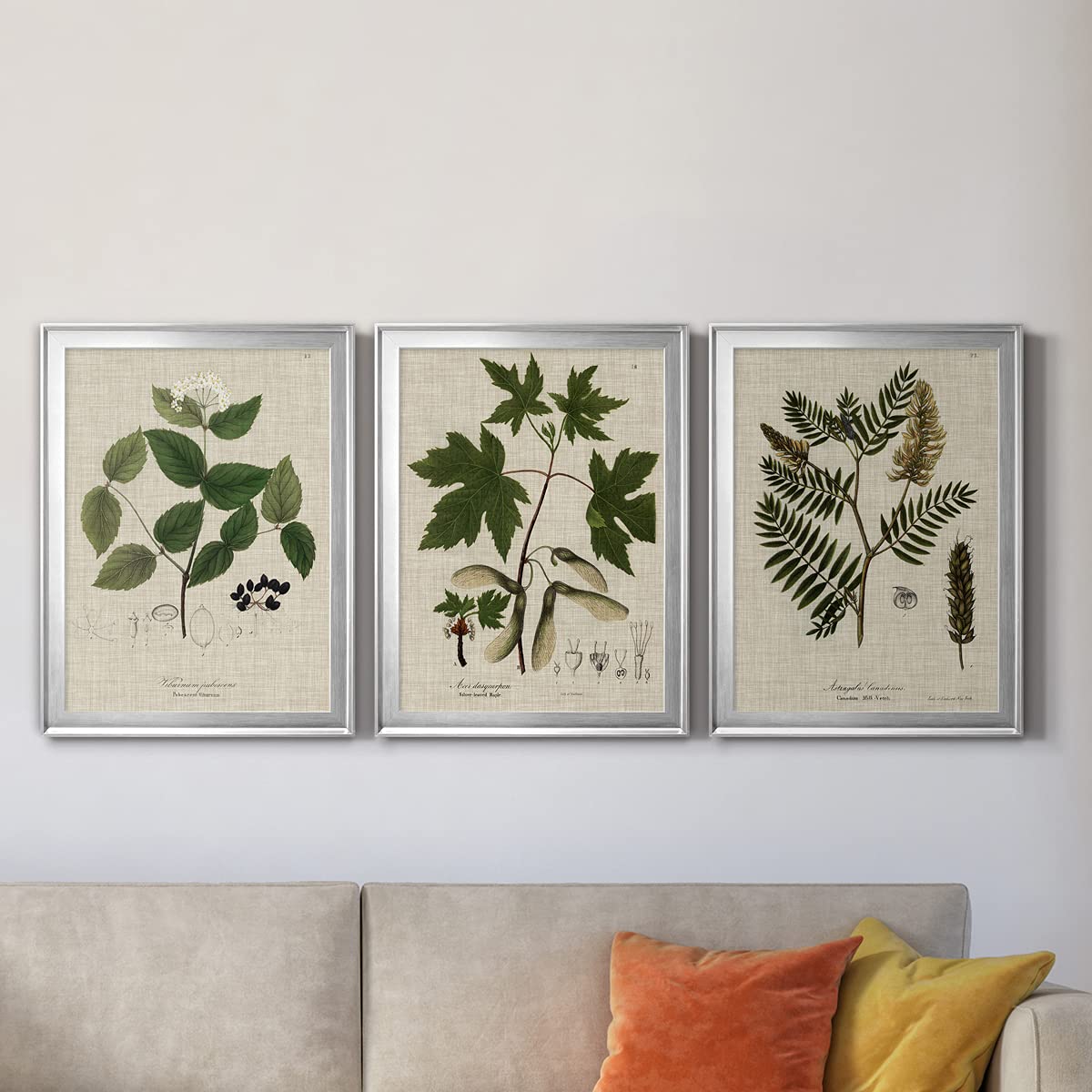 Abstract Geometric Wall Art Set - 3 Piece Silver Framed Canvas Prints (18x24 in) - Scandinavian & Latin Inspired Bathroom Decor - Modern Gallery Wall for Living Room, Bedroom & Office