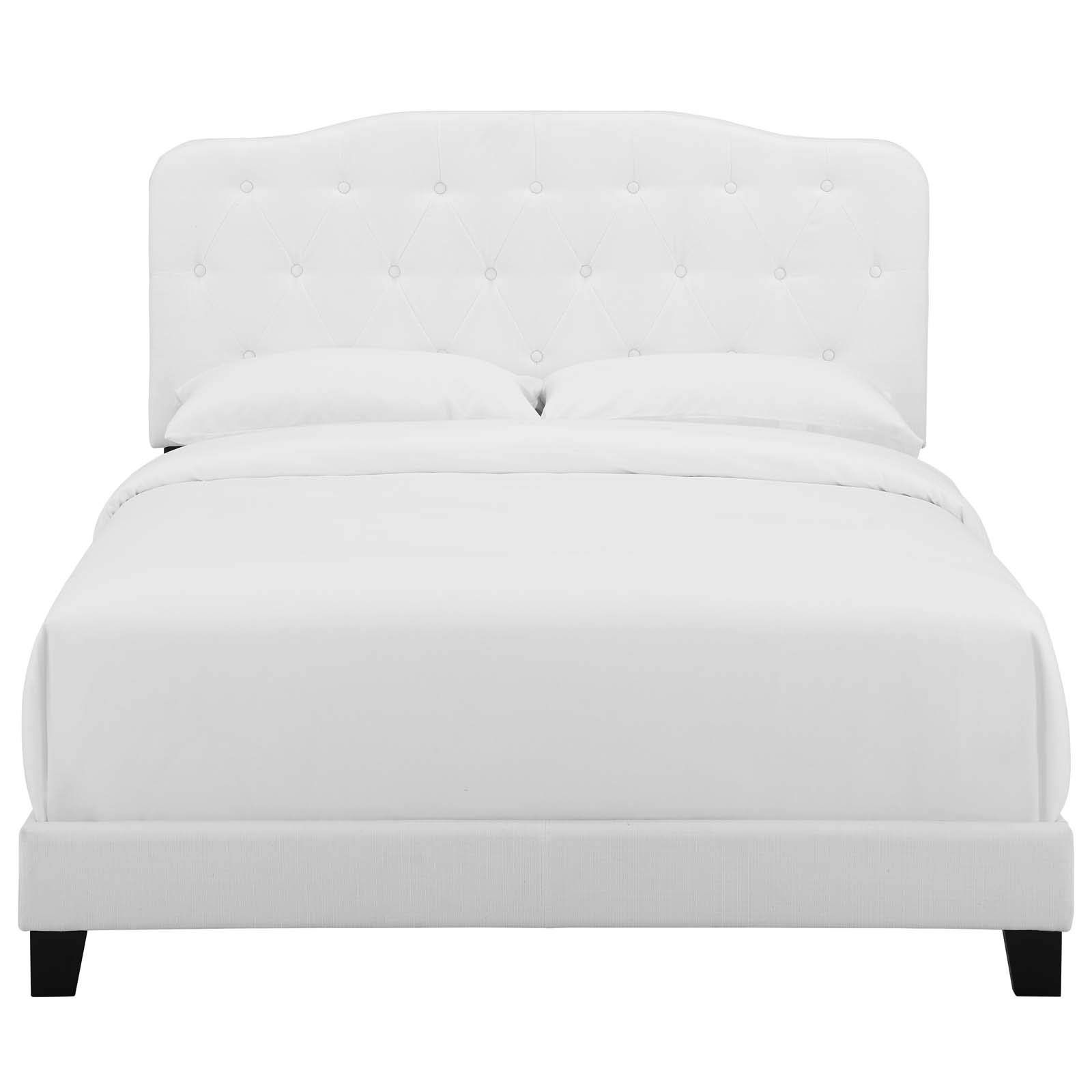 Modern Contemporary Urban Design White Fabric Platform Bed Frame for Stylish Minimalist Bedrooms