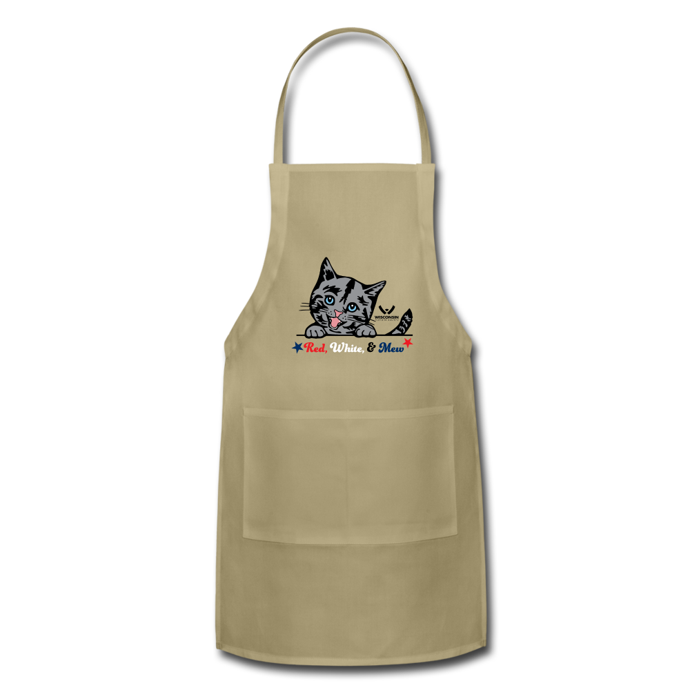 Red White & Mew Adjustable Apron - Premium Kitchen Apron for Cooking, Baking & Grilling - Perfect for Chefs, Home Cooks & BBQ Enthusiasts