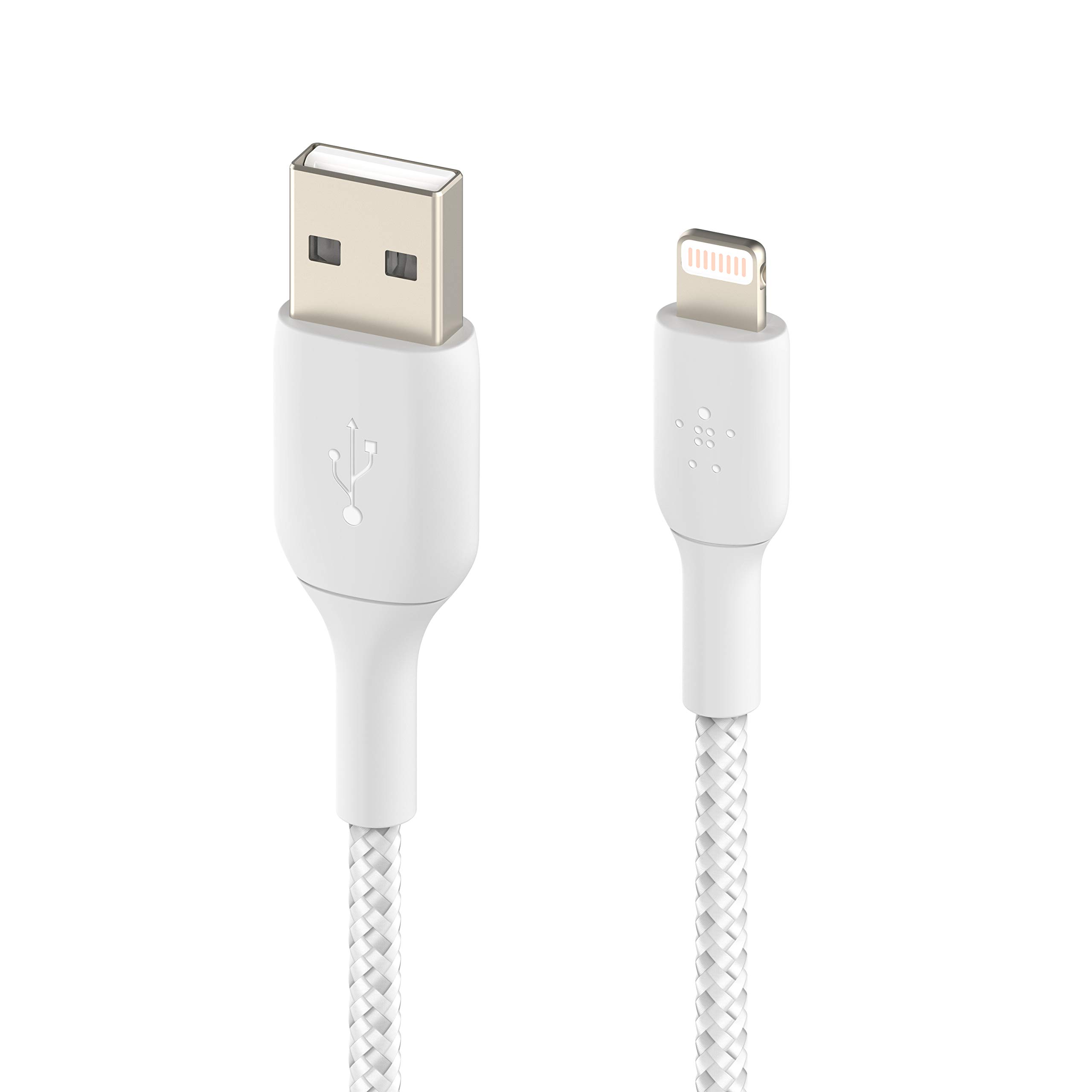 Belkin MFi-Certified Braided Lightning to USB Cable - Fast Charging Cable for iPhone 14/13/12/11/X/8, iPad & AirPods - Durable 0.15cm White Nylon-Braided iPhone Charger - Perfect for Home, Office & Travel Charging