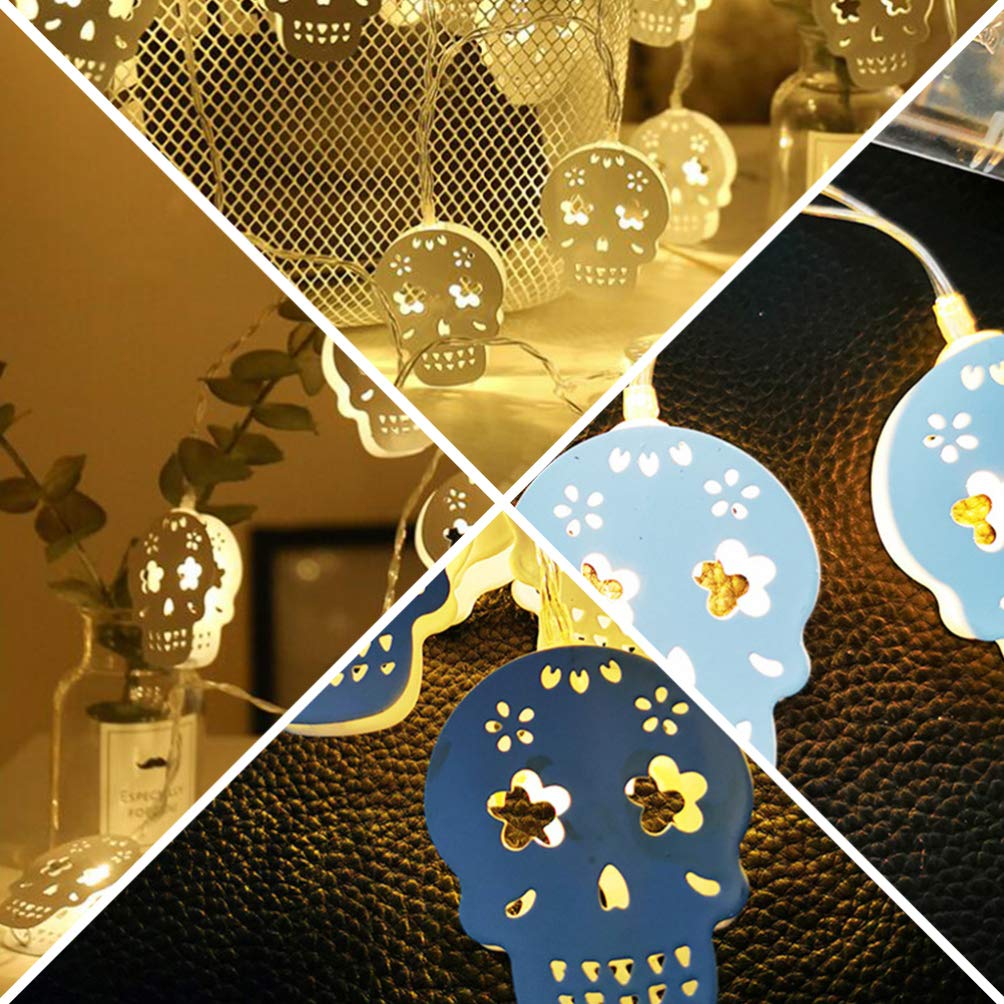 3pcs Skull Fairy Lights - Skeleton LED String Lights for Halloween, Dia de Los Muertos Party Decor - Battery-Free Iron Sugar Style - Perfect for Indoor/Outdoor Home, Garden & Event Decorations