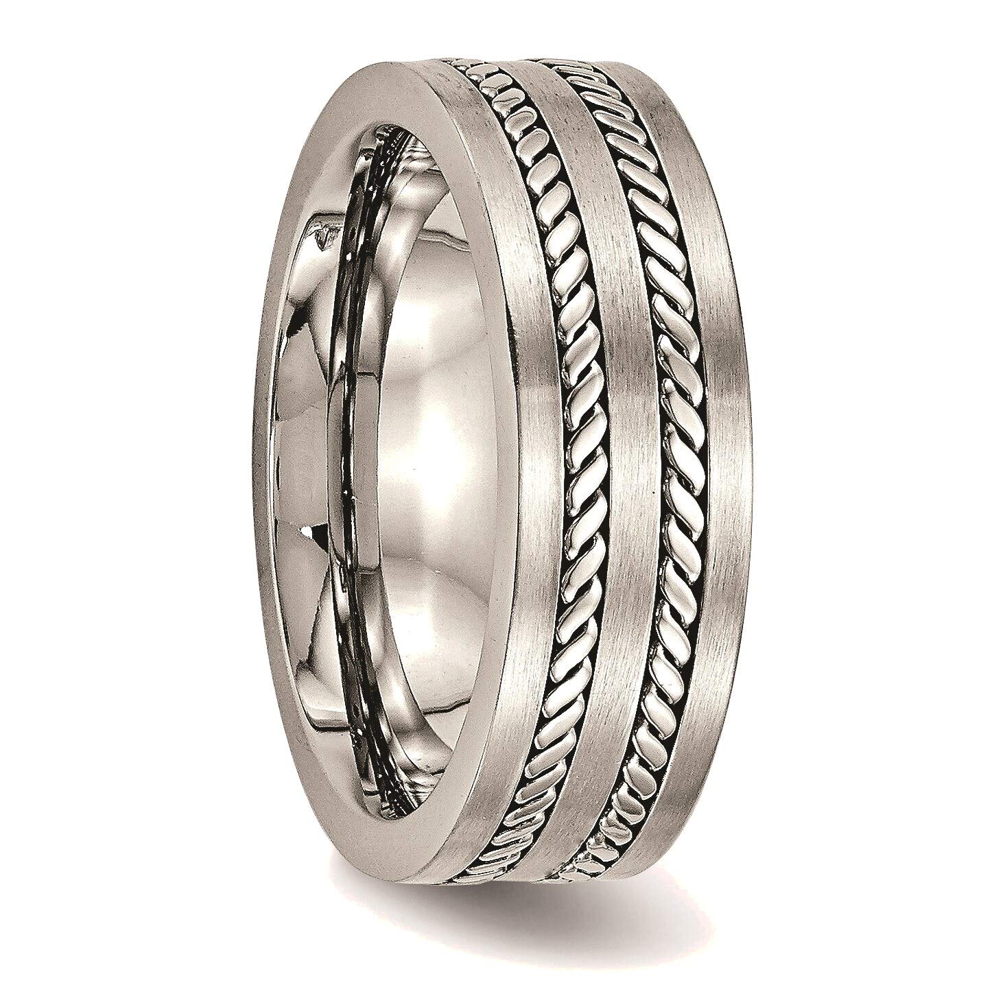 Bonyak Stainless Steel Twisted Band Ring - 7mm Brushed & Polished Finish - Size 12 - Durable Wedding Band, Anniversary Gift for Him/Her