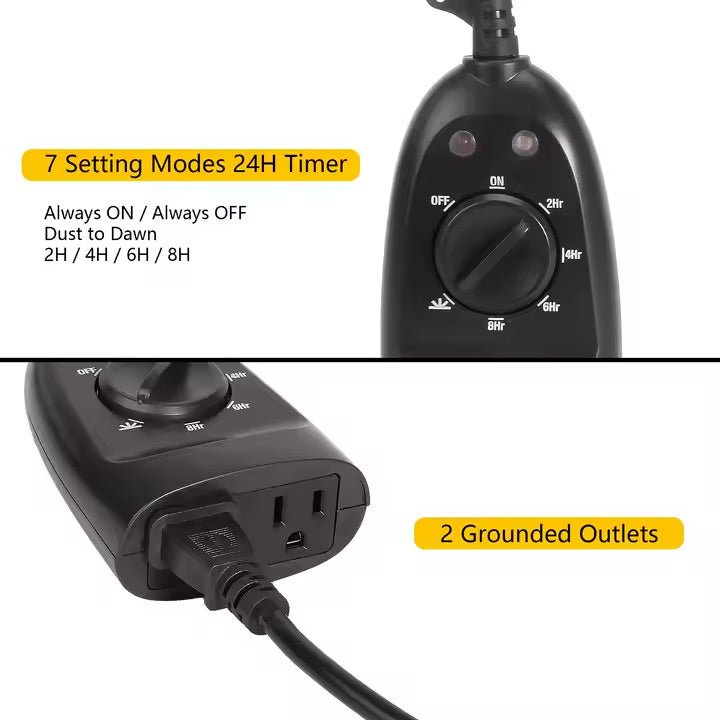 Outdoor Dual Outlet Timer - Waterproof Electrical Plug Timer with Dusk to Dawn Sensor & Countdown Function | Perfect for Holiday Lights, Garden Irrigation & Home Security Systems