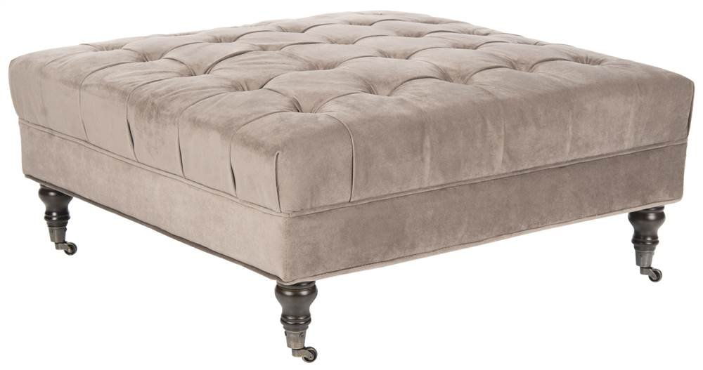 Safavieh Mercer Collection Clark Cocktail Ottoman - Stylish Round Footstool Pouf with Tufted Upholstery for Living Room, Bedroom & Lounge Decor