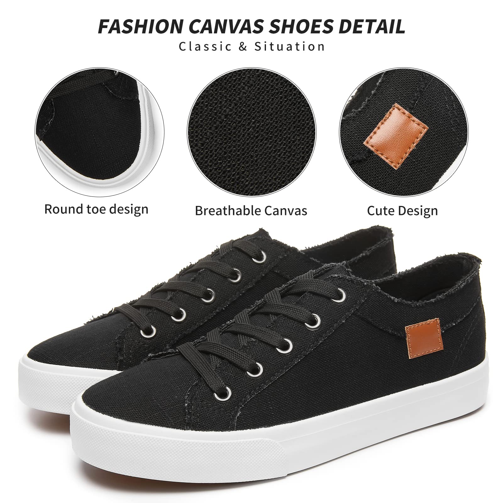 Women's Canvas Sneakers - Comfortable Lace-Up Low Top Casual Shoes for Walking, Running & Everyday Wear | Fashionable & Lightweight Sneakers for Women