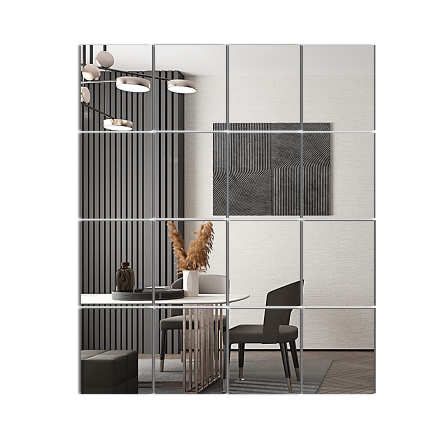 Delma Home Gym Mirror Tiles - 14'' x 12'' Frameless Glass Wall Mirrors (16 Pack) - Perfect for Home Gym, Bedroom, Bathroom & Door Decor - Ideal for Fitness Workouts, Vanity Makeup & Home Decor