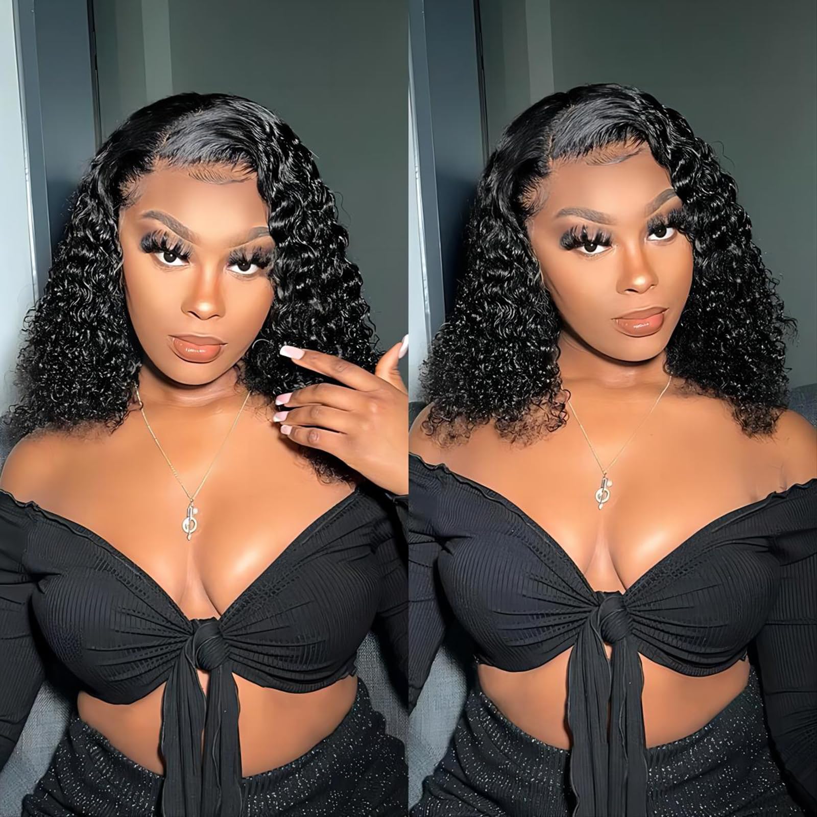 ISEE 13x6 Kinky Curly Lace Front Wigs Human Hair - Pre Plucked 180% Density HD Transparent Frontal | Afro Curly Glueless Lace Wig for Women | 18 Inch Natural Black Human Hair Wig for Daily Wear & Special Occasions
