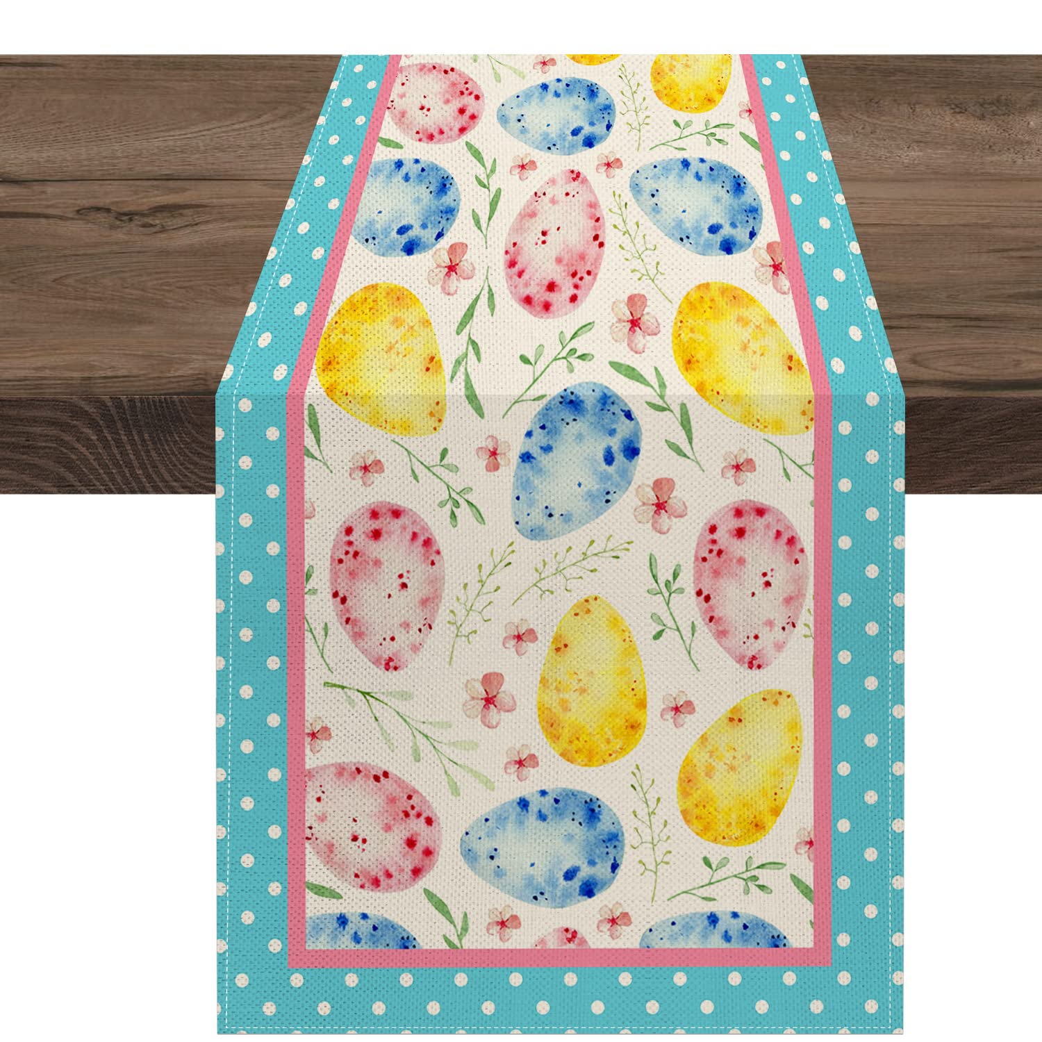 LARMOY Easter Eggs Table Runner 13x72 Inches - Colorful Floral Spring Tablecloth for Kitchen, Dining Room, Holiday Party & Coffee Table Decor - Perfect for Easter Celebrations, Spring Gatherings & Home Decoration