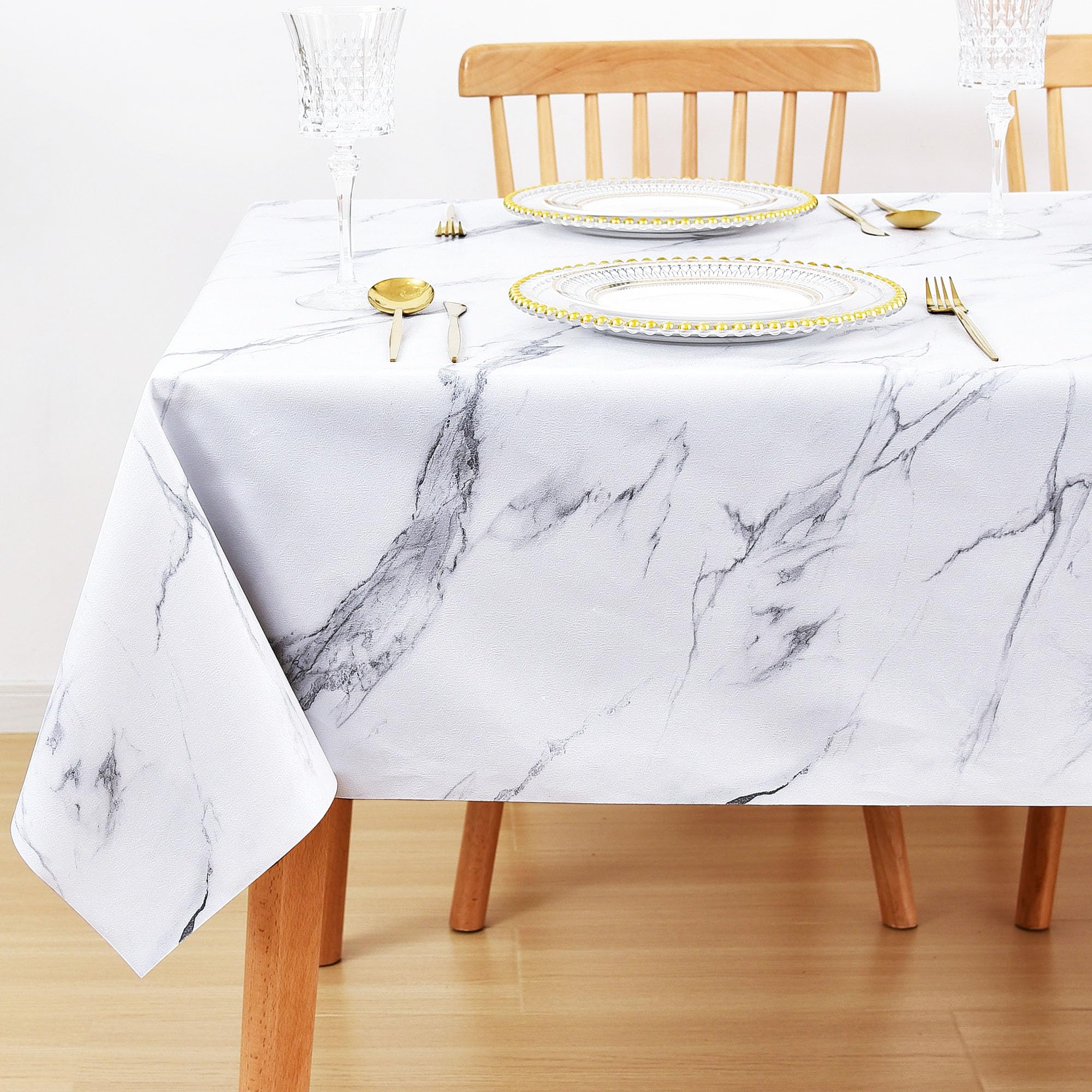 LOHASCASA Waterproof Vinyl Tablecloth Cover - 54x54 Inch Small Square PVC Oilcloth for Dining, Coffee Table, Outdoor & Camping | Easy Wipe Clean, White Marble Design | Perfect for Parties, Picnics & Home Decor