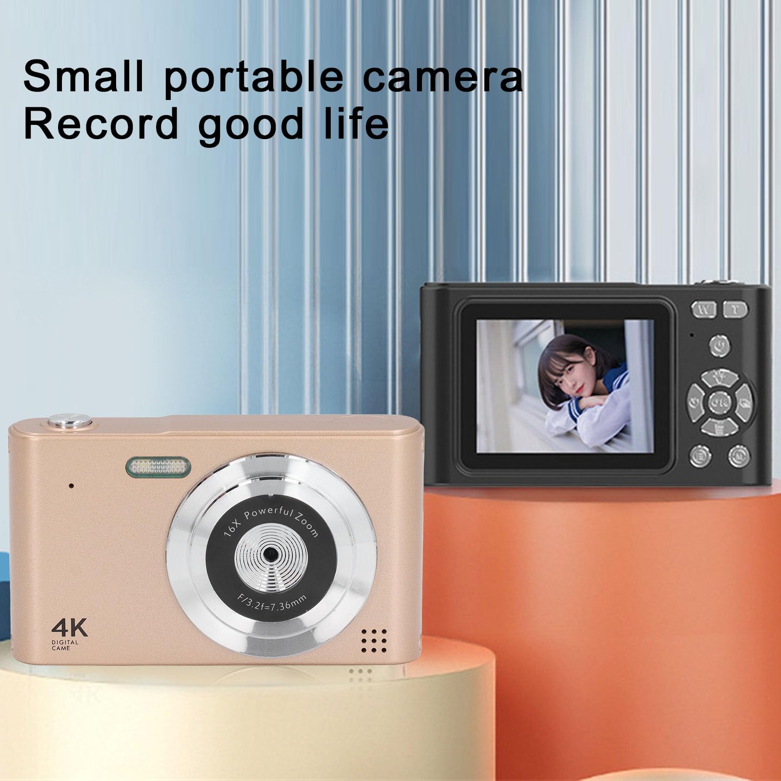 4K Digital Camera for Photography & Vlogging - 48MP, 16X Zoom, Auto Focus, Anti-Shake, Compact Point and Shoot Travel Camera (Gold) - Perfect for Travel, YouTube Videos, Family Events & Outdoor Adventures