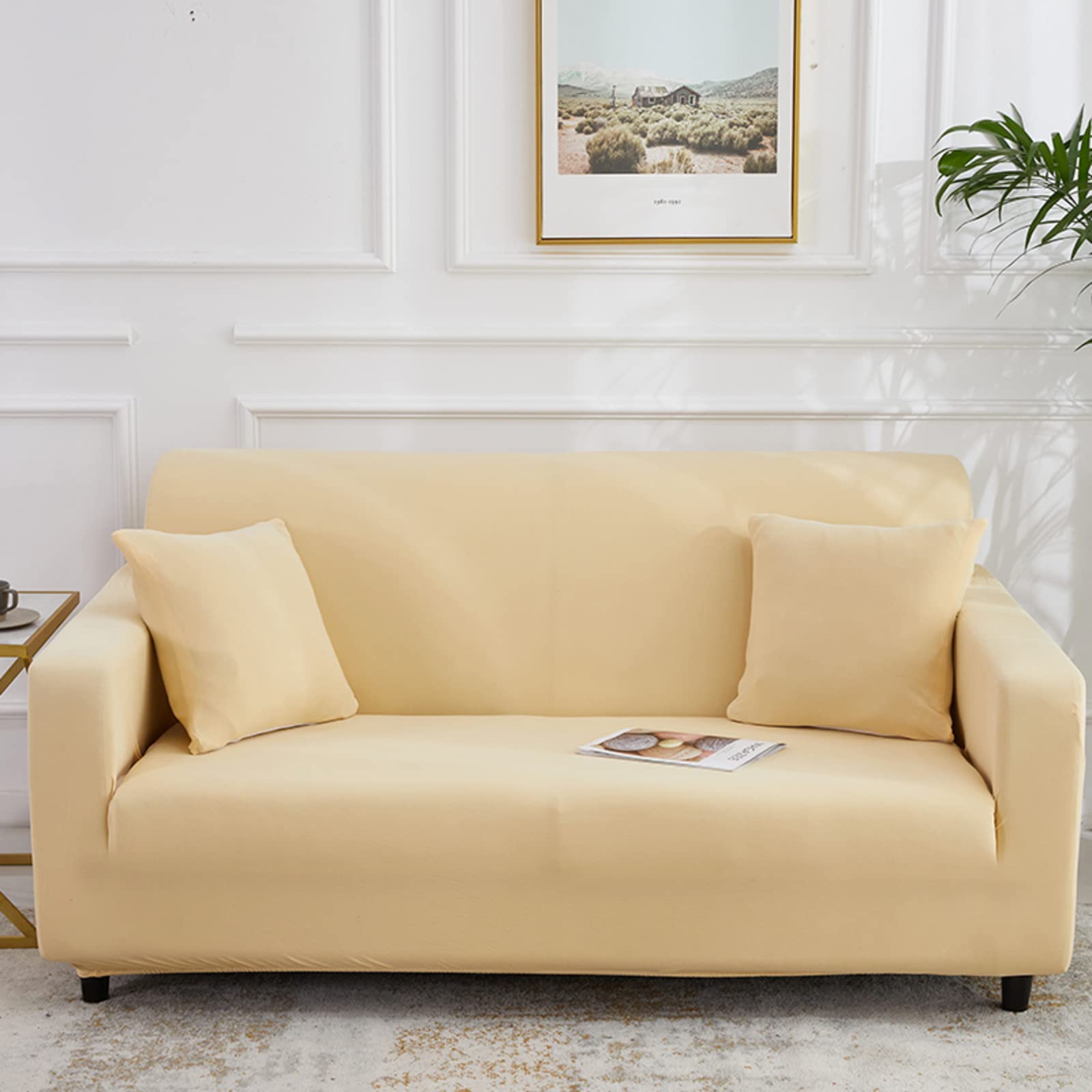 Washable Sofa Slipcover - XXL 5-Seater Stretchable Furniture Protector with Ties, Solid Color Couch Cover for Pets, Kids & Home Decor | Perfect for Living Room, Family Room & Indoor Use
