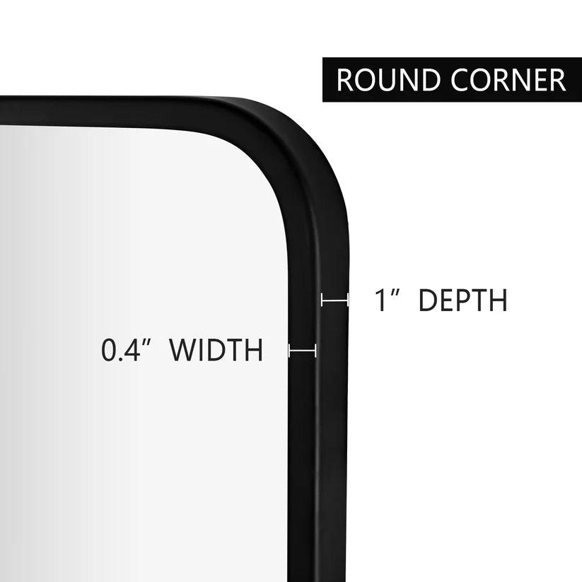 Modern Black Aluminum Framed Wall Mirror - Sleek Soft Corner Design for Living Room, Bedroom & Bathroom Decor | Home & Office Interior Accent Mirror